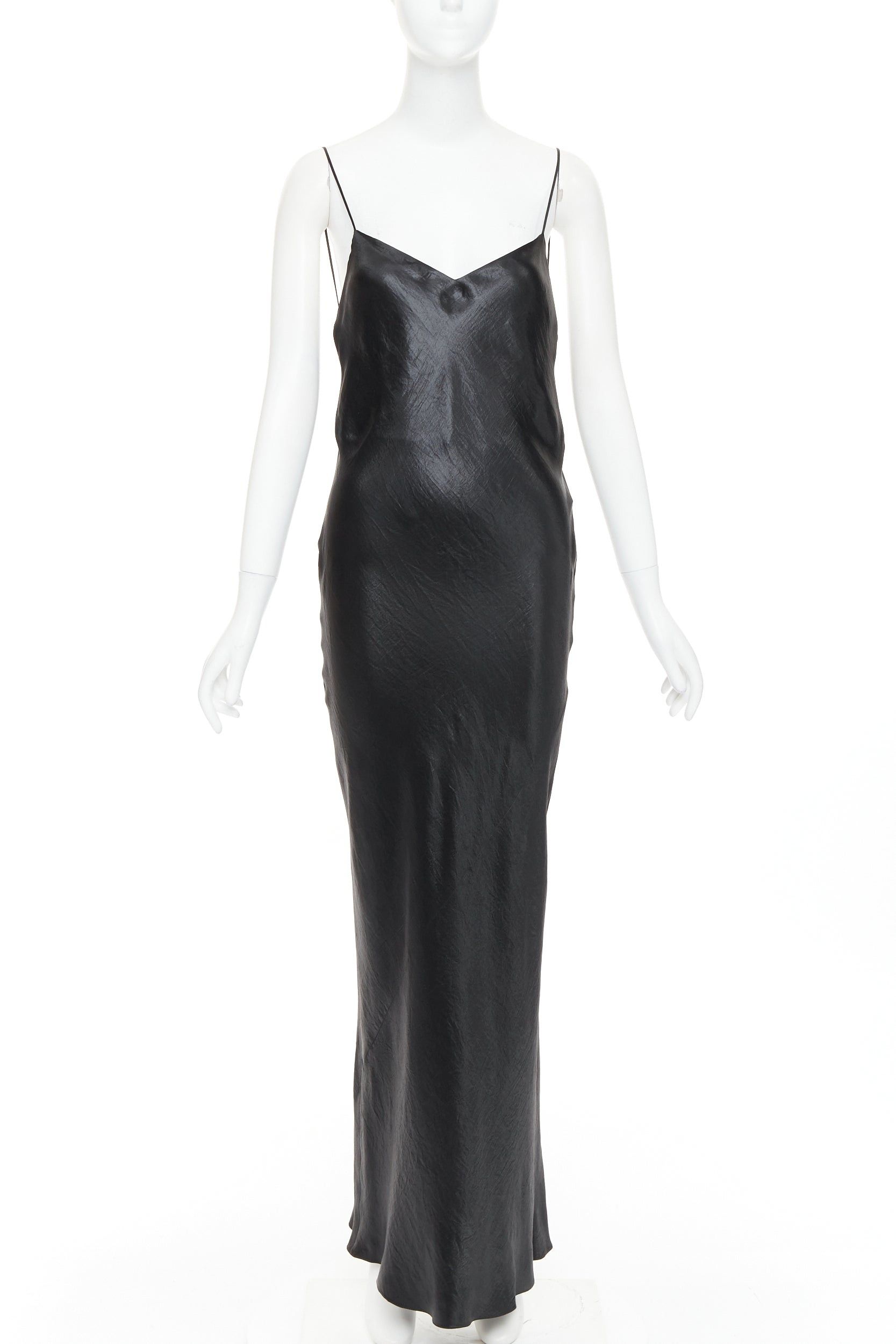 Saint Laurent Paris SAINT LAURENT 2023 Runway black iridescent satin plunge neck cowl open back dress gown FR40 L Size M / US 6-8 / IT 42-44 - 3 Thumbnail