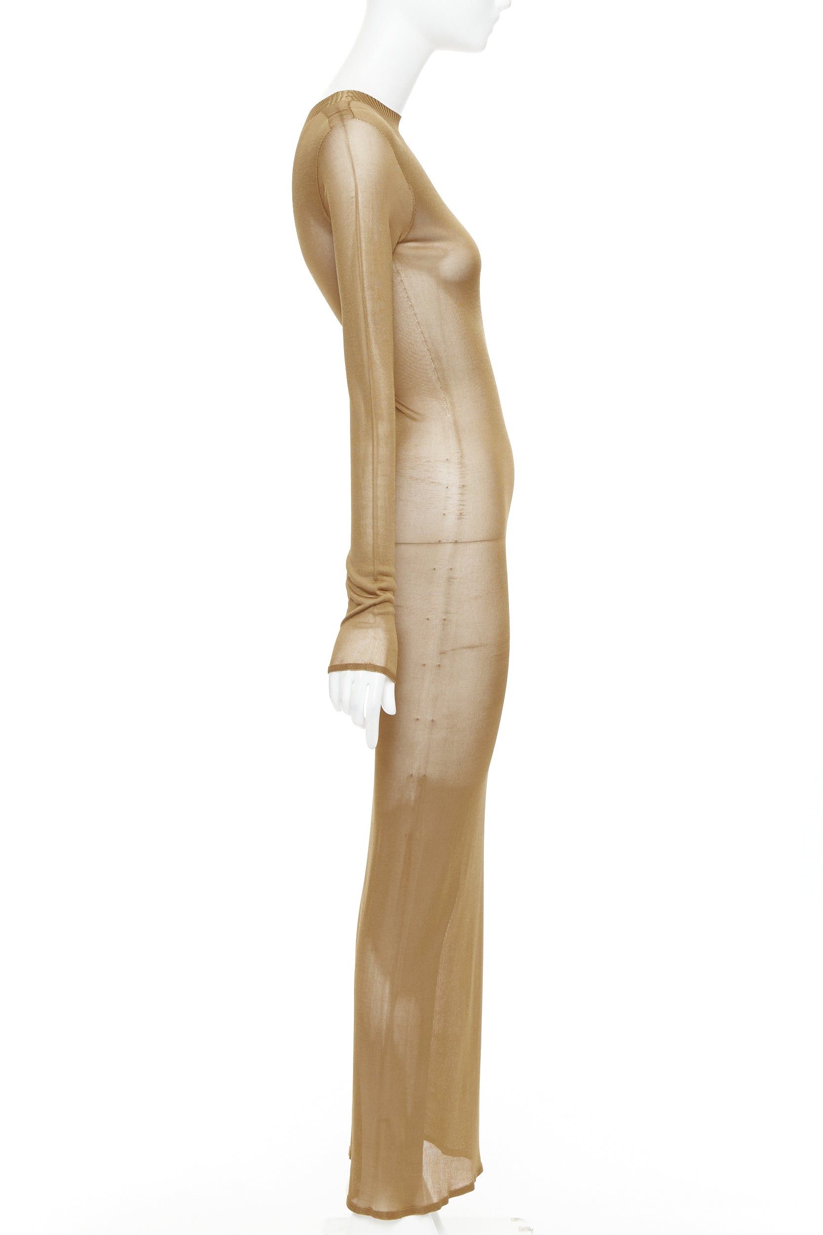 Saint Laurent Paris SAINT LAURENT 2023 Runway gold brown high neck fine knit sheer long sleeve maxi dress S Size M / US 6-8 / IT 42-44 - 4 Thumbnail