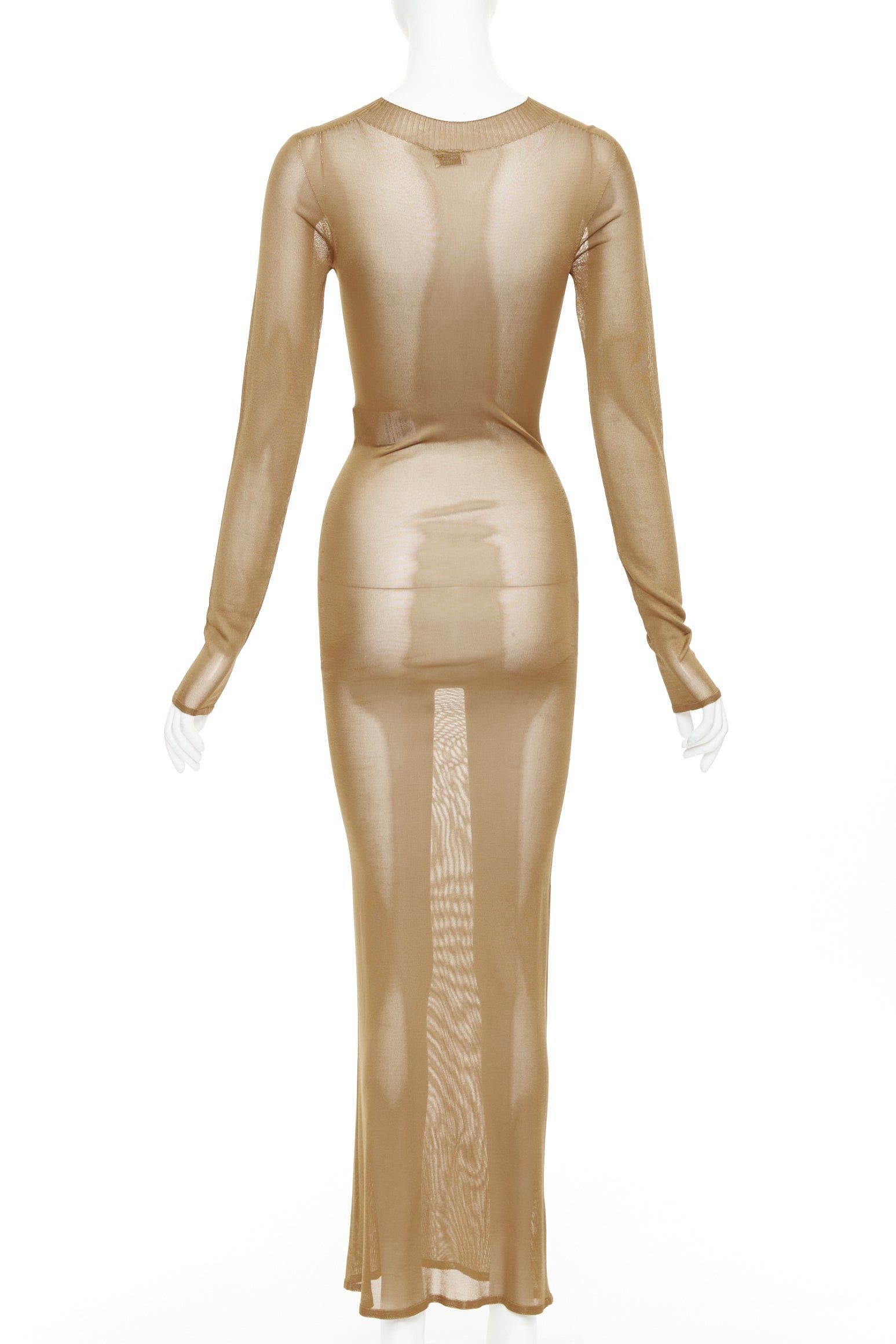 Saint Laurent Paris SAINT LAURENT 2023 Runway gold brown high neck fine knit sheer long sleeve maxi dress XS Size S / US 4 / IT 40 - 5 Thumbnail