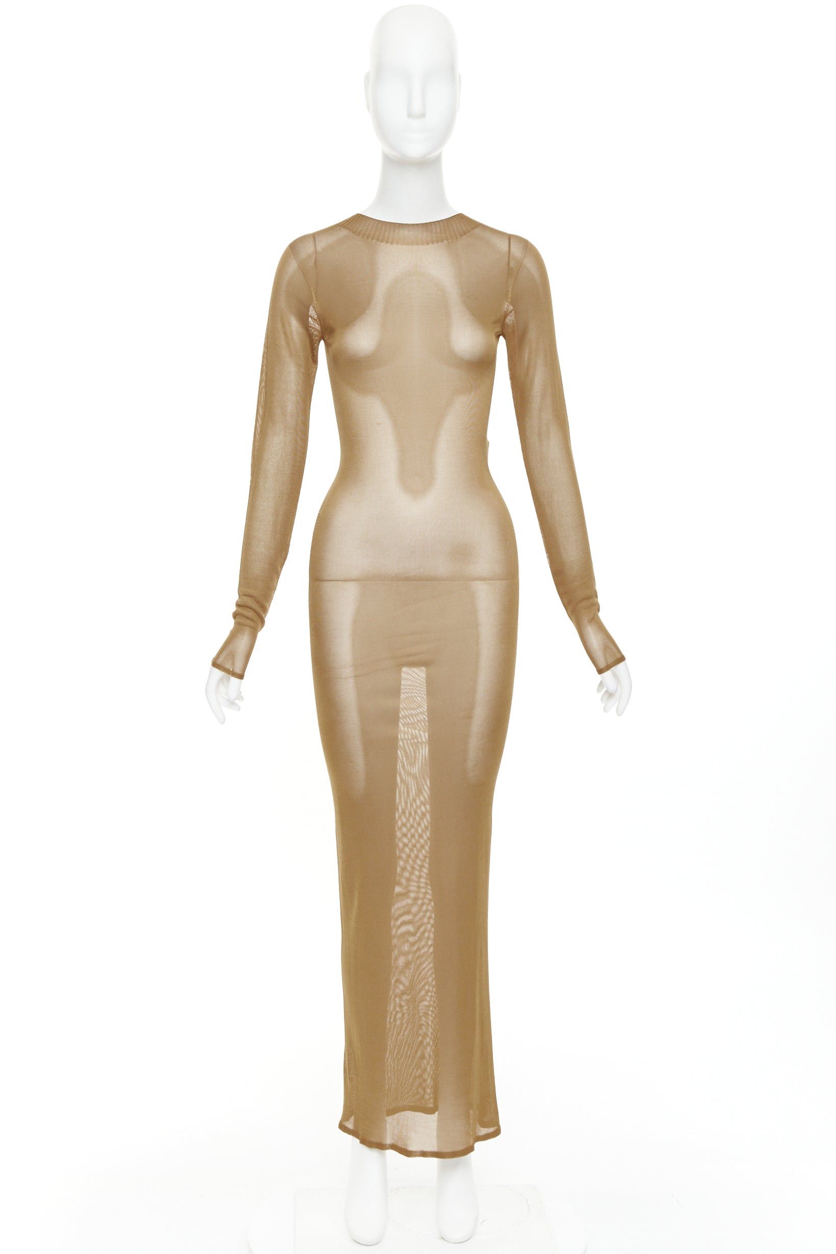 Saint Laurent Paris SAINT LAURENT 2023 Runway gold brown high neck fine knit sheer long sleeve maxi dress XS Size S / US 4 / IT 40 - 9 Thumbnail