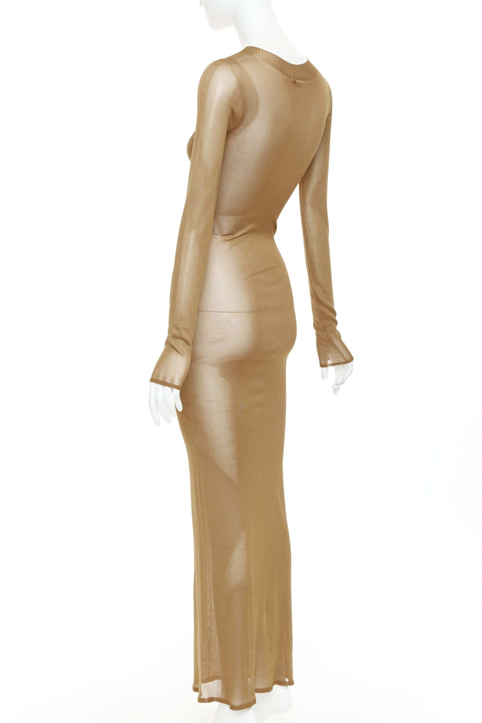 Saint Laurent Paris SAINT LAURENT 2023 Runway gold brown high neck fine knit sheer long sleeve maxi dress XS Size S / US 4 / IT 40 - 6 Thumbnail
