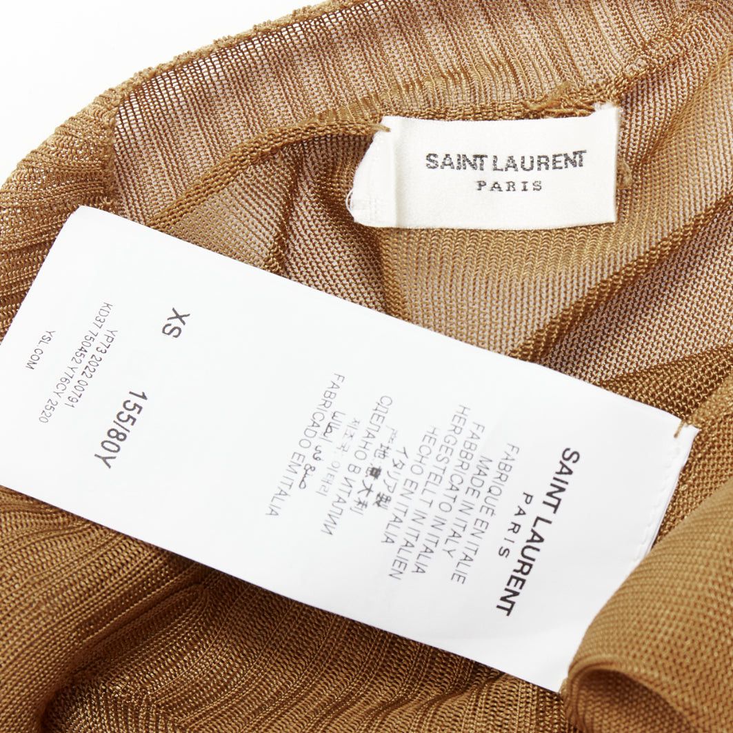 Saint Laurent Paris SAINT LAURENT 2023 Runway gold brown high neck fine knit sheer long sleeve maxi dress XS Size S / US 4 / IT 40 - 8 Thumbnail