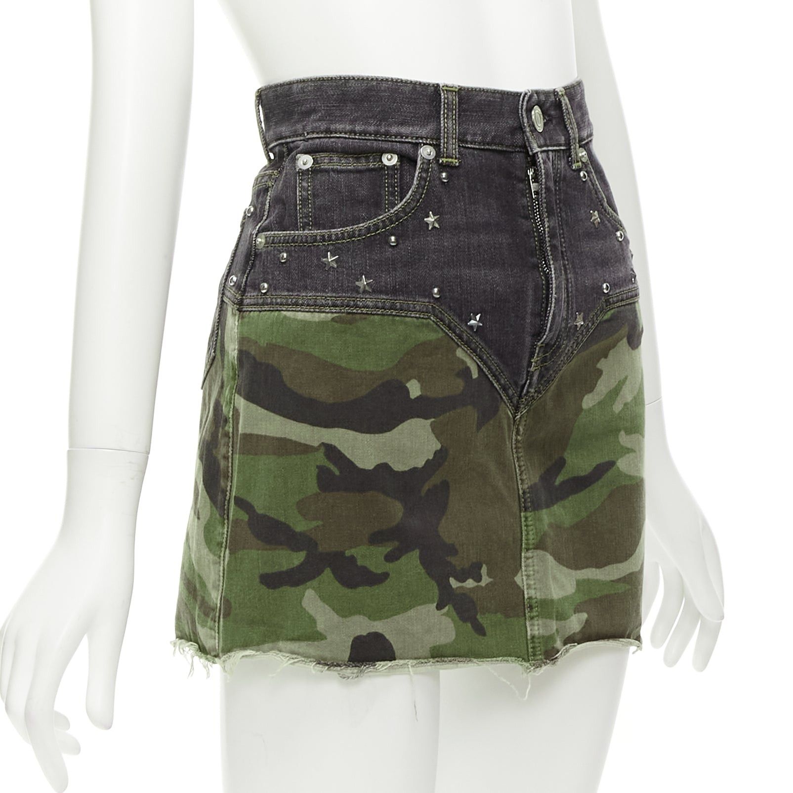 Saint Laurent Paris SAINT LAURENT 2015 green camo blue denim star studded mini skirt 25" Size 26" / US 2 / IT 38 - 3 Thumbnail