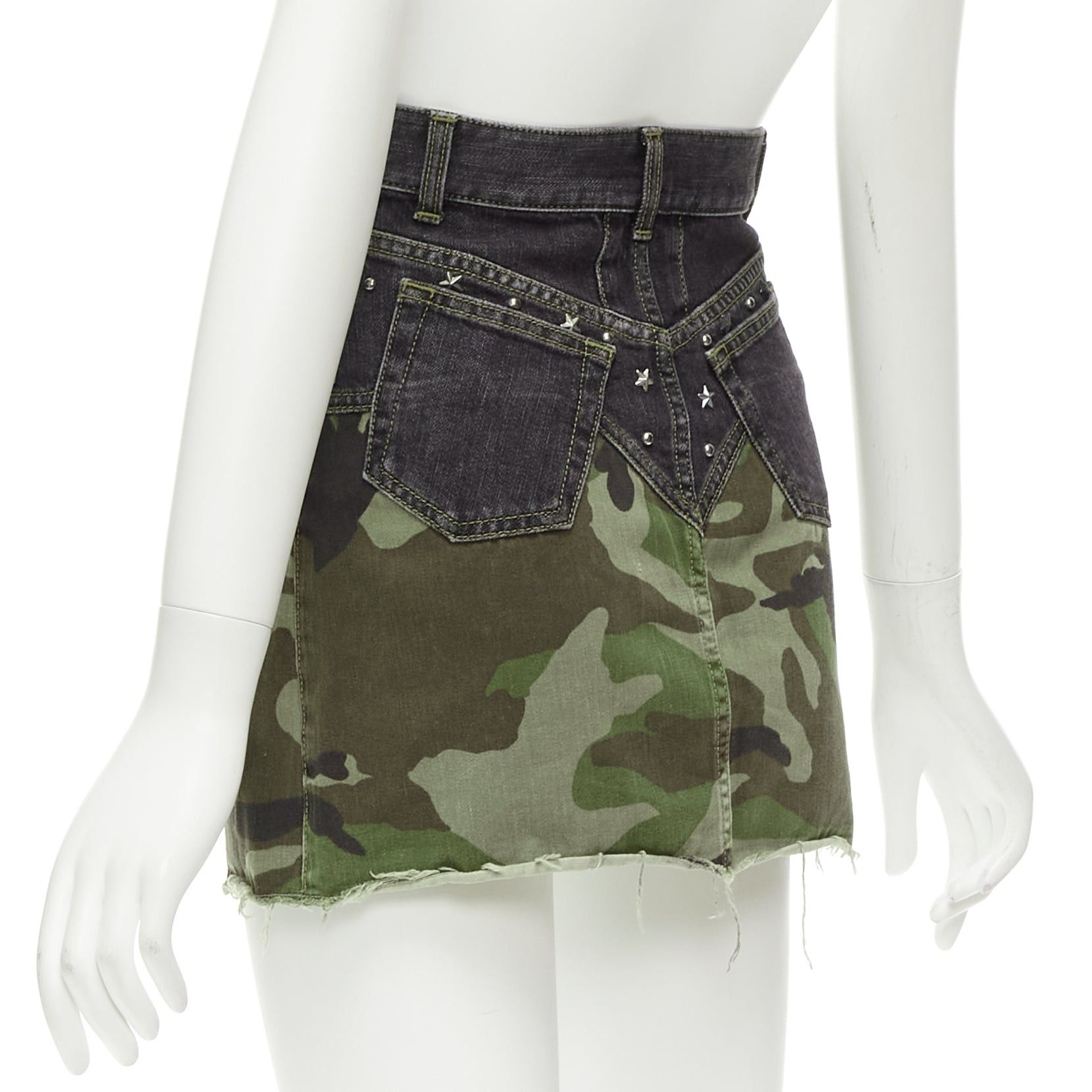 Saint Laurent Paris SAINT LAURENT 2015 green camo blue denim star studded mini skirt 25" Size 26" / US 2 / IT 38 - 6 Thumbnail