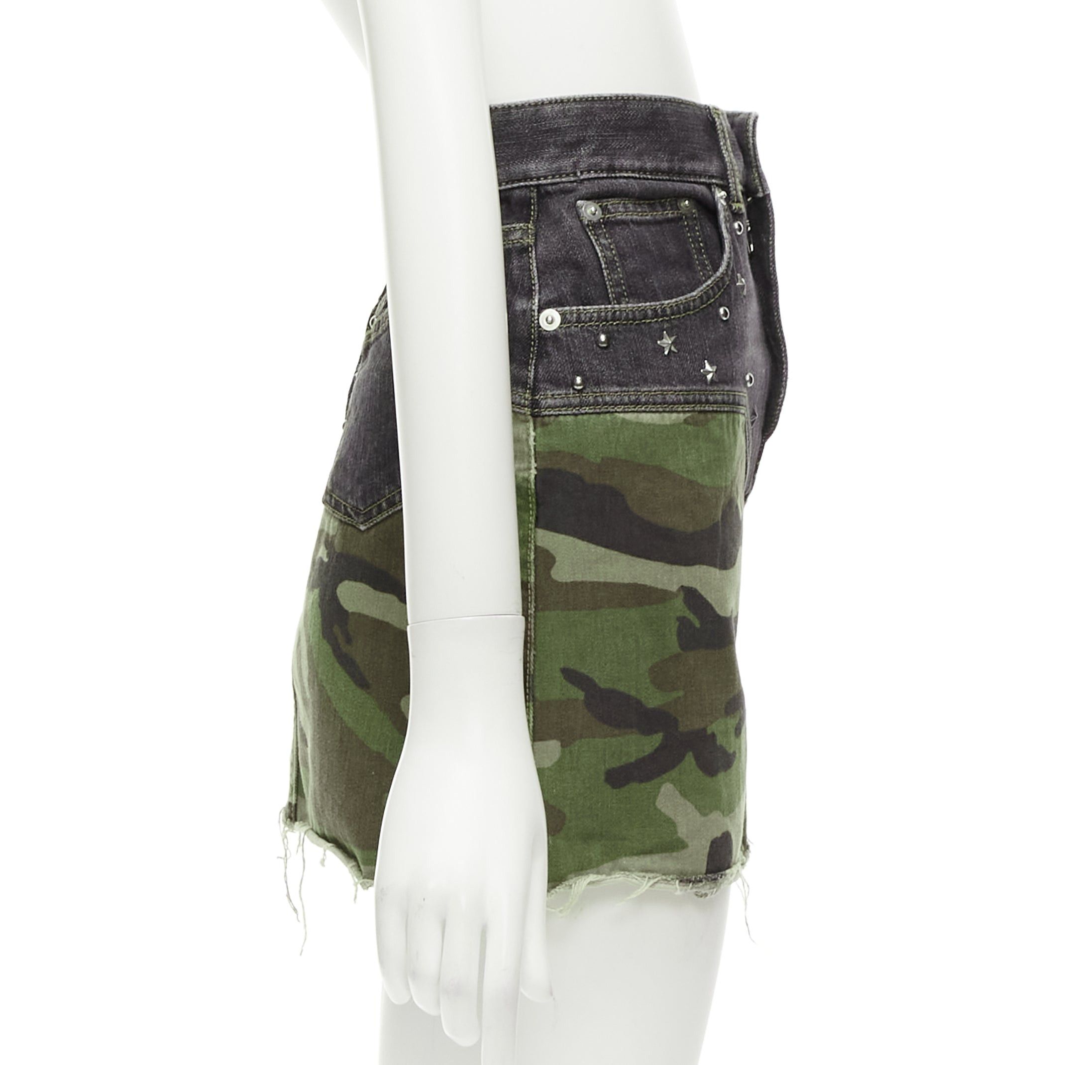 Saint Laurent Paris SAINT LAURENT 2015 green camo blue denim star studded mini skirt 25" Size 26" / US 2 / IT 38 - 4 Thumbnail