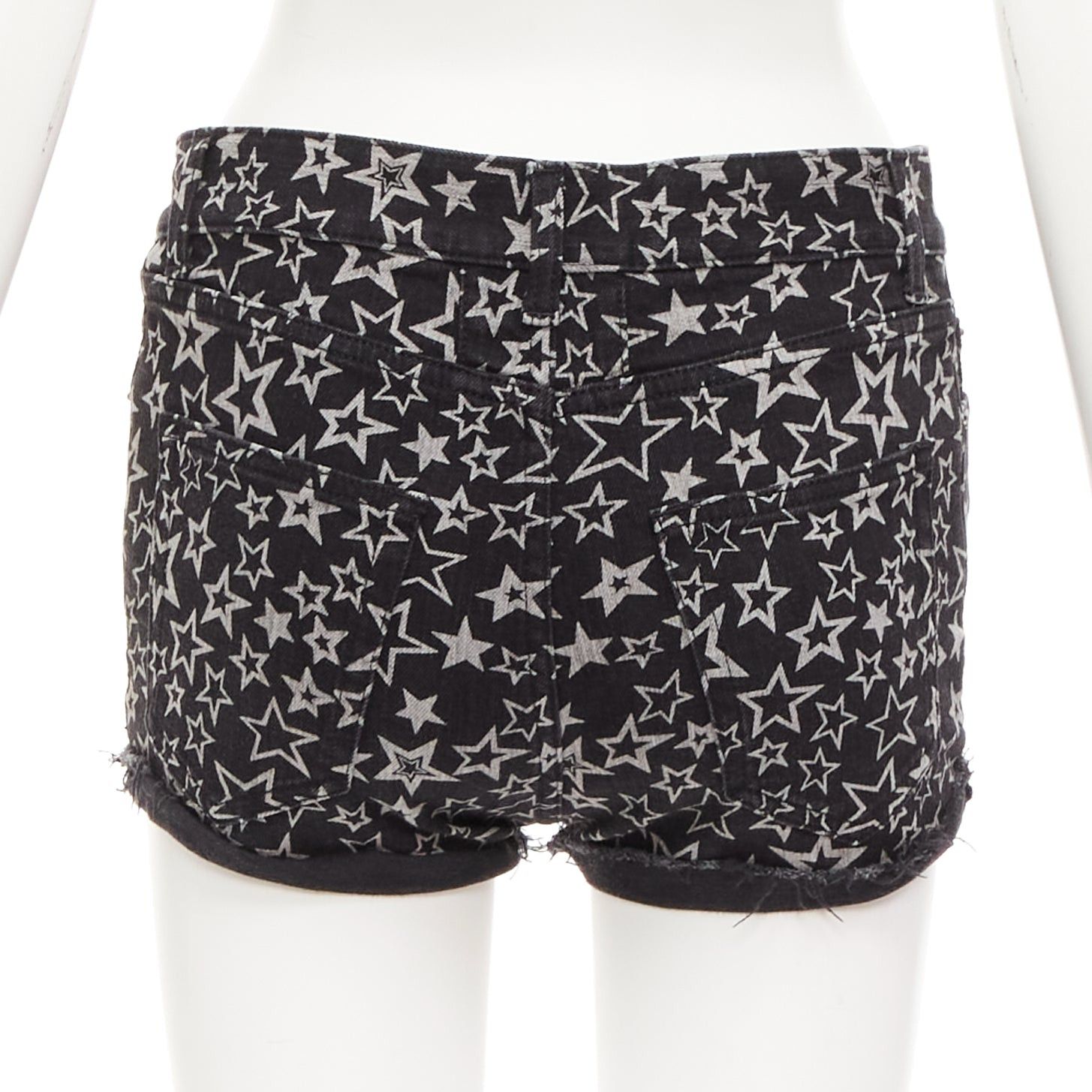 Saint Laurent Paris SAINT LAURENT 2015 black grey star print cotton denim mini hot shorts 24" Size 26" / US 2 / IT 38 - 5 Thumbnail