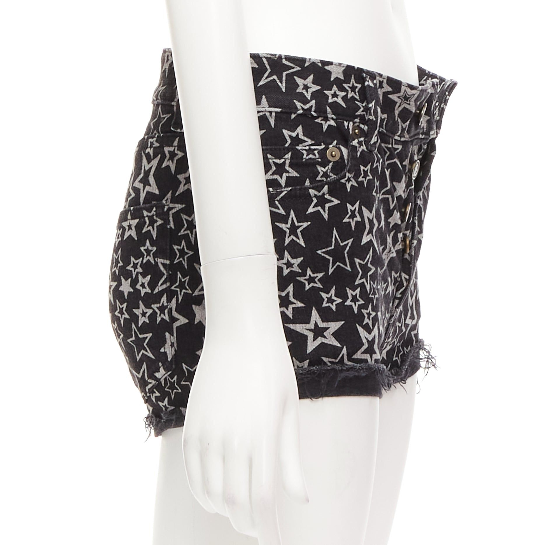 Saint Laurent Paris SAINT LAURENT 2015 black grey star print cotton denim mini hot shorts 24" Size 26" / US 2 / IT 38 - 4 Thumbnail