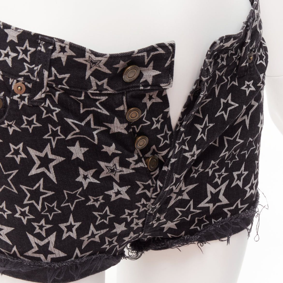 Saint Laurent Paris SAINT LAURENT 2015 black grey star print cotton denim mini hot shorts 24" Size 26" / US 2 / IT 38 - 7 Thumbnail