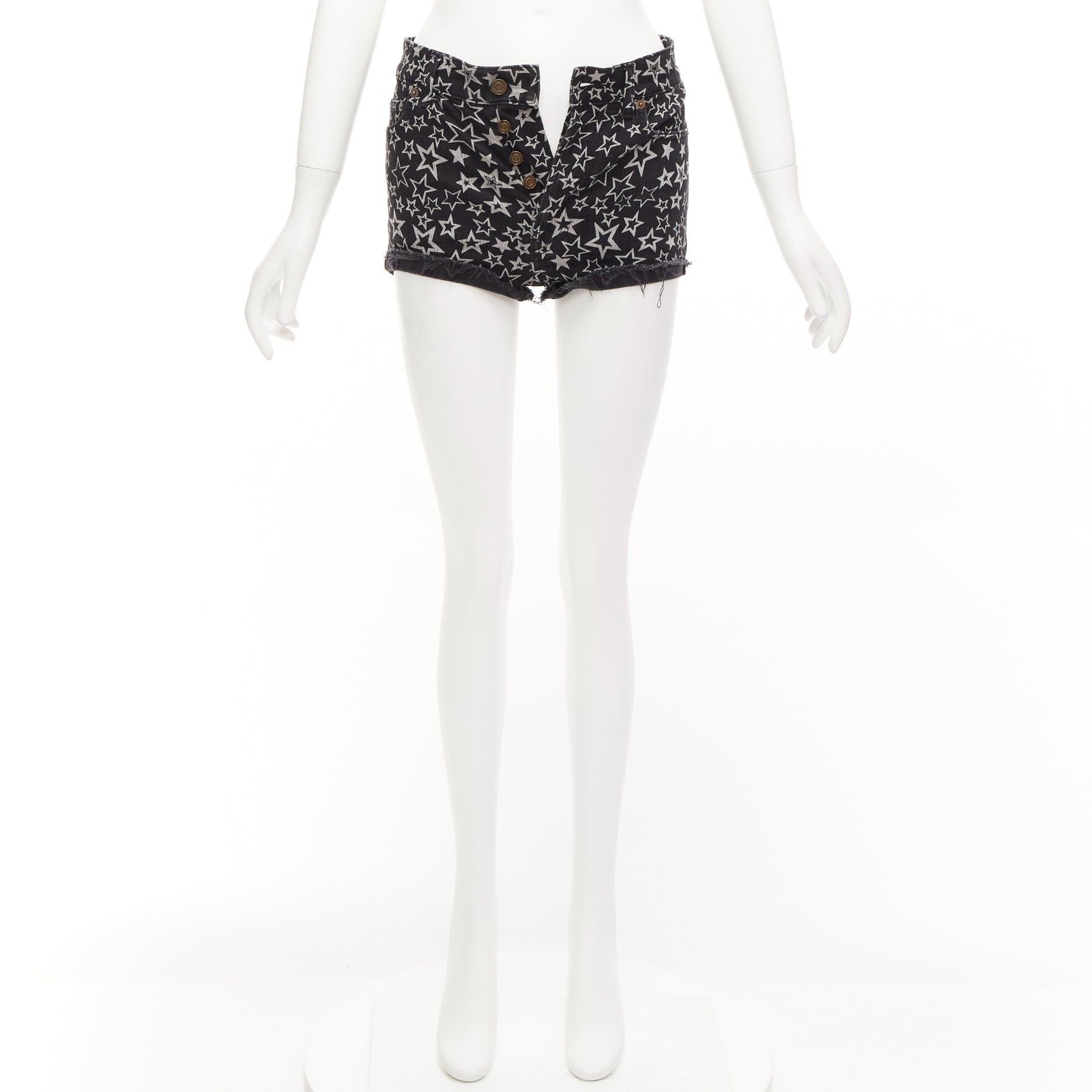 Saint Laurent Paris SAINT LAURENT 2015 black grey star print cotton denim mini hot shorts 24" Size 26" / US 2 / IT 38 - 9 Thumbnail