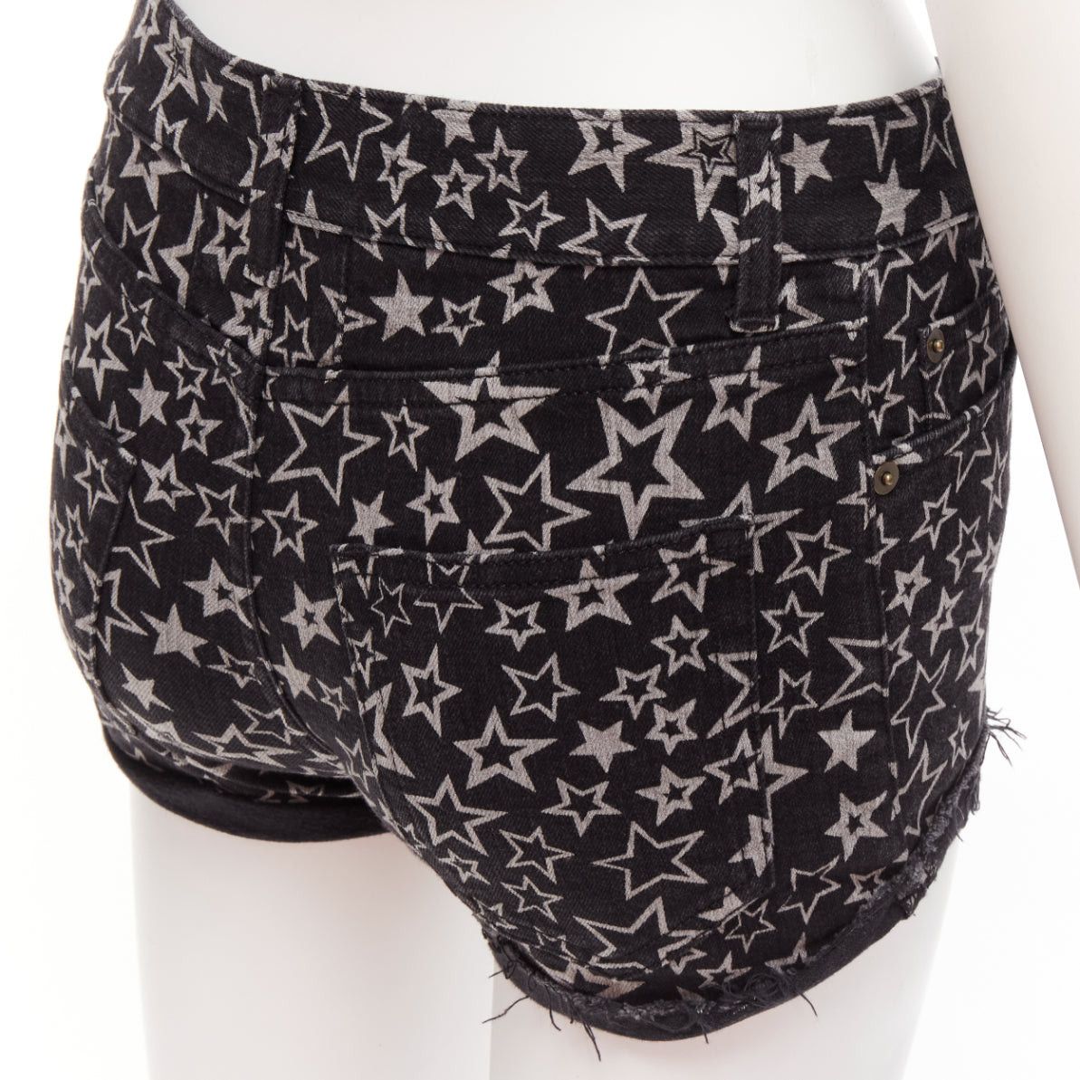 Saint Laurent Paris SAINT LAURENT 2015 black grey star print cotton denim mini hot shorts 24" Size 26" / US 2 / IT 38 - 2 Thumbnail