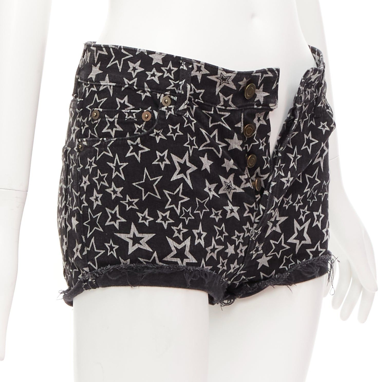 Saint Laurent Paris SAINT LAURENT 2015 black grey star print cotton denim mini hot shorts 24" Size 26" / US 2 / IT 38 - 3 Thumbnail