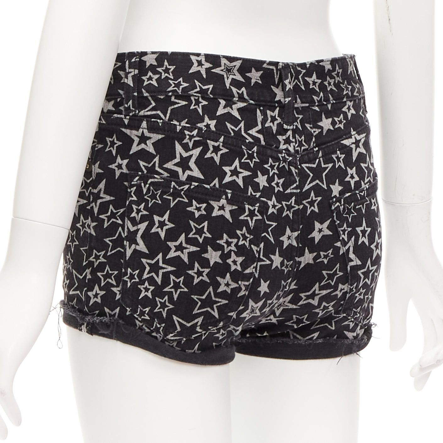 Saint Laurent Paris SAINT LAURENT 2015 black grey star print cotton denim mini hot shorts 24" Size 26" / US 2 / IT 38 - 6 Thumbnail