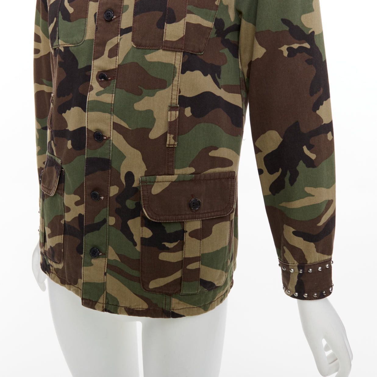 Saint Laurent Paris SAINT LAURENT 2015 green khaki camo print cotton studded army jacket XS Size S / US 4 / IT 40 - 7 Thumbnail