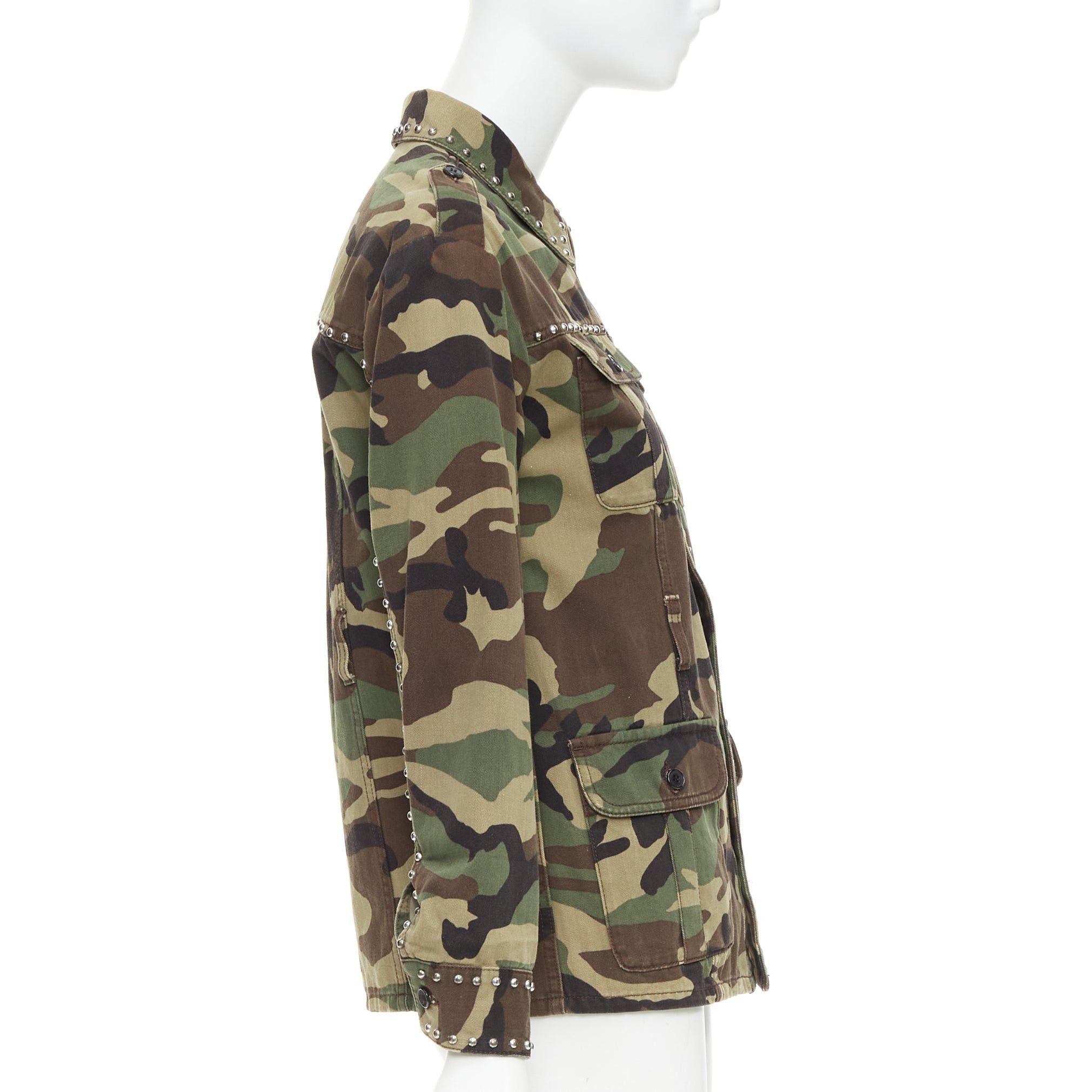 Saint Laurent Paris SAINT LAURENT 2015 green khaki camo print cotton studded army jacket XS Size S / US 4 / IT 40 - 4 Thumbnail