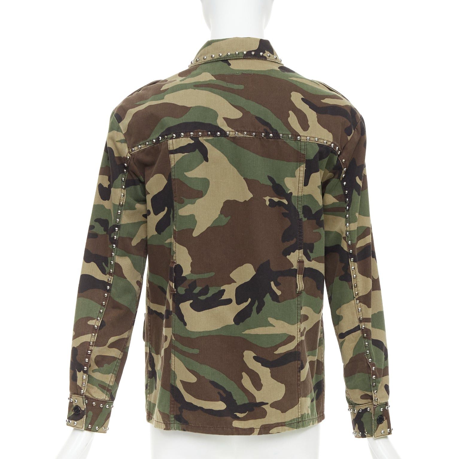 Saint Laurent Paris SAINT LAURENT 2015 green khaki camo print cotton studded army jacket XS Size S / US 4 / IT 40 - 5 Thumbnail