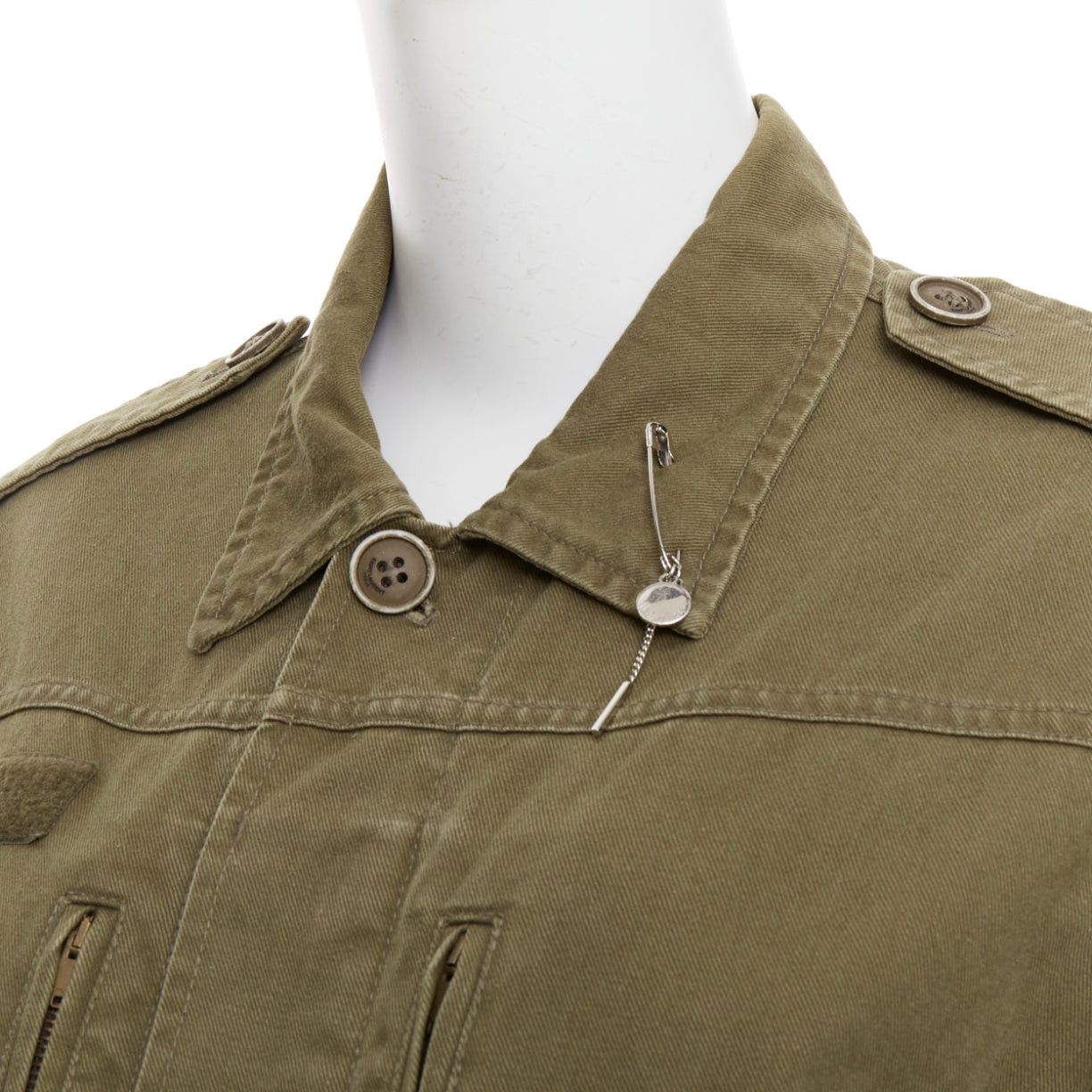 Saint Laurent Paris SAINT LAURENT 2015 army green cotton linen pocketed military jacket FR34 S Size XS / US 0-2 / IT 36-38 - 2 Thumbnail