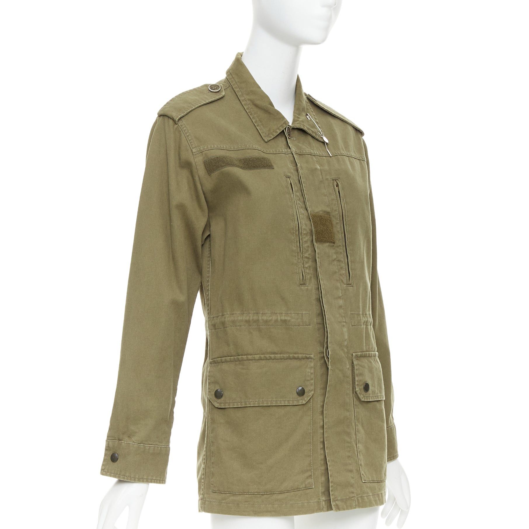 Saint Laurent Paris SAINT LAURENT 2015 army green cotton linen pocketed military jacket FR34 S Size XS / US 0-2 / IT 36-38 - 3 Thumbnail