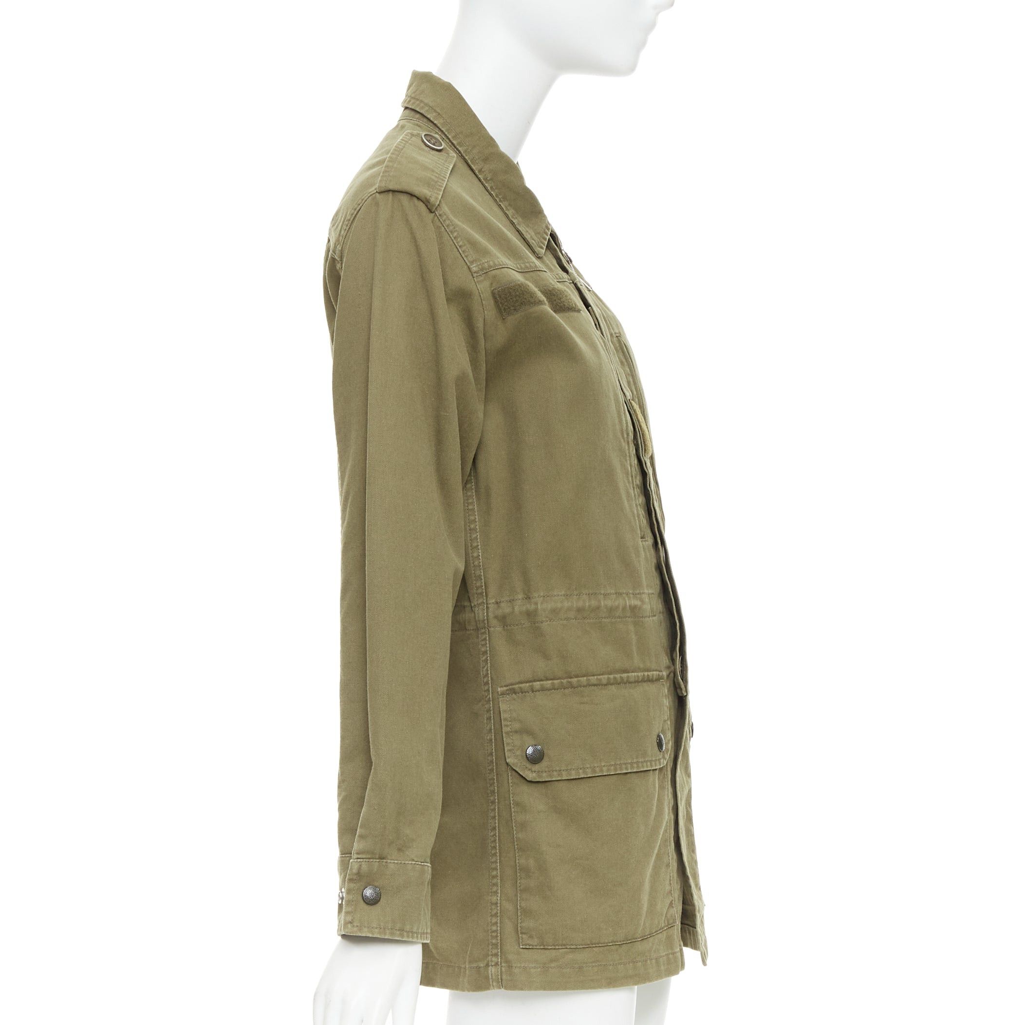 Saint Laurent Paris SAINT LAURENT 2015 army green cotton linen pocketed military jacket FR34 S Size XS / US 0-2 / IT 36-38 - 4 Thumbnail