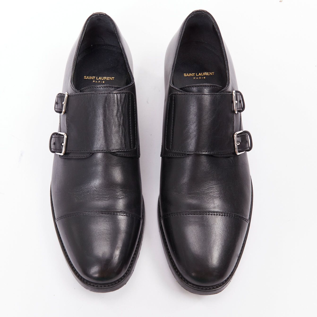 Saint Laurent Paris SAINT LAURENT black leather silver buckle double monk strap oxford shoes EU35.5 Size US 5.5 / IT 35.5 - 2 Thumbnail