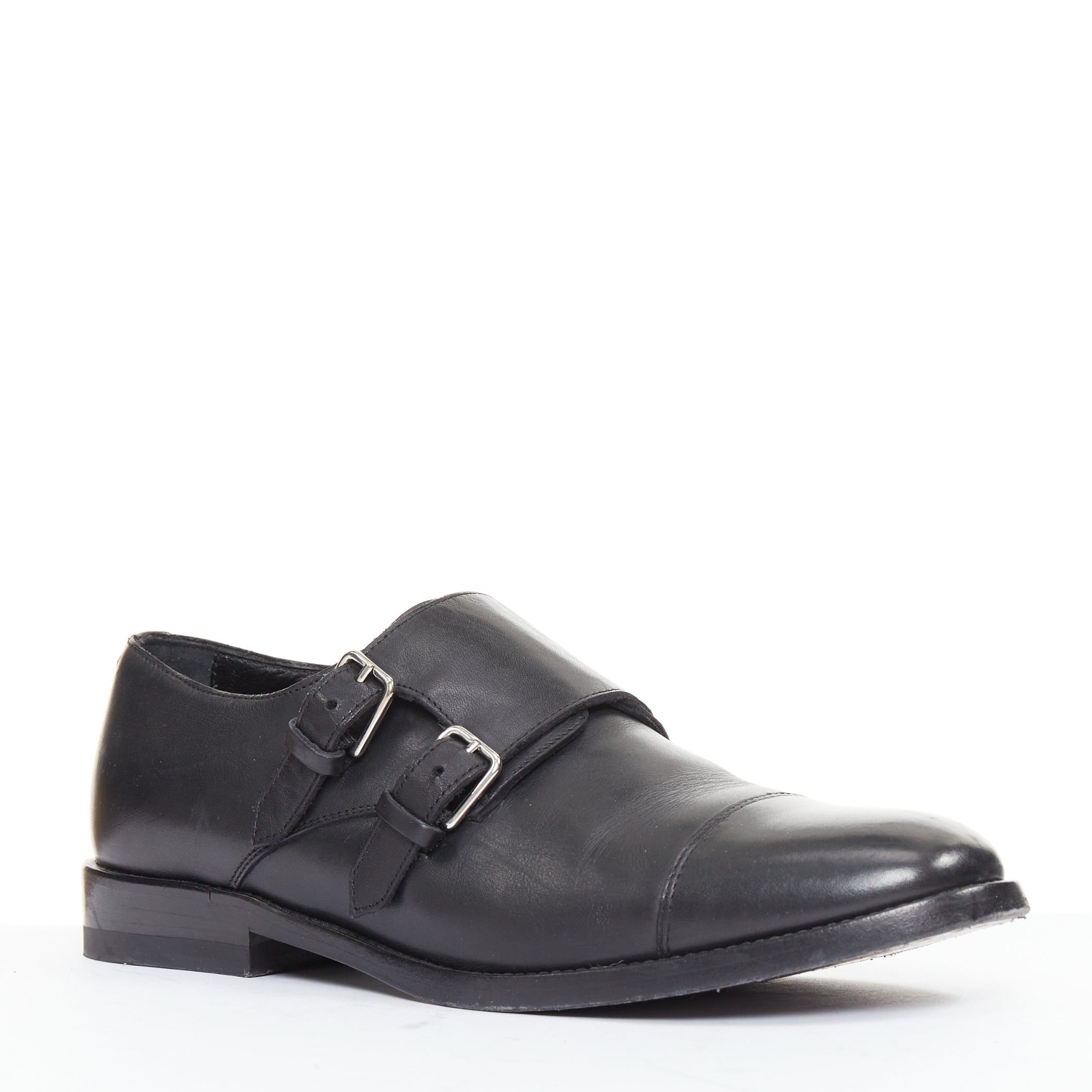 Saint Laurent Paris SAINT LAURENT black leather silver buckle double monk strap oxford shoes EU35.5 Size US 5.5 / IT 35.5 - 3 Thumbnail