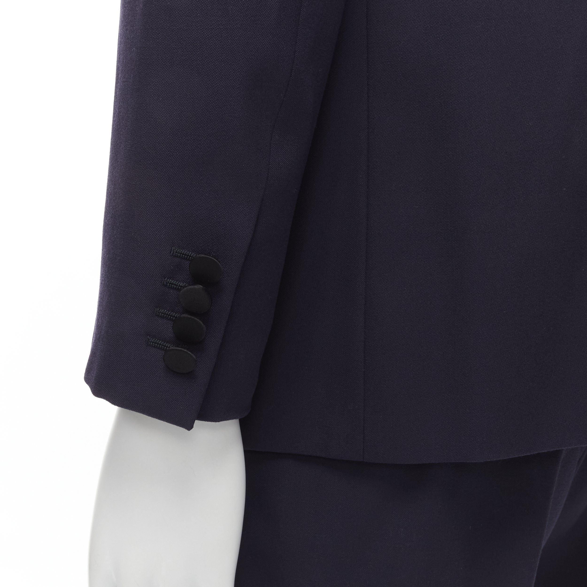 Saint Laurent Paris SAINT LAURENT virgin wool navy classic satin shawl collar tux blazer suit EU50 L Size 50R - 10 Thumbnail