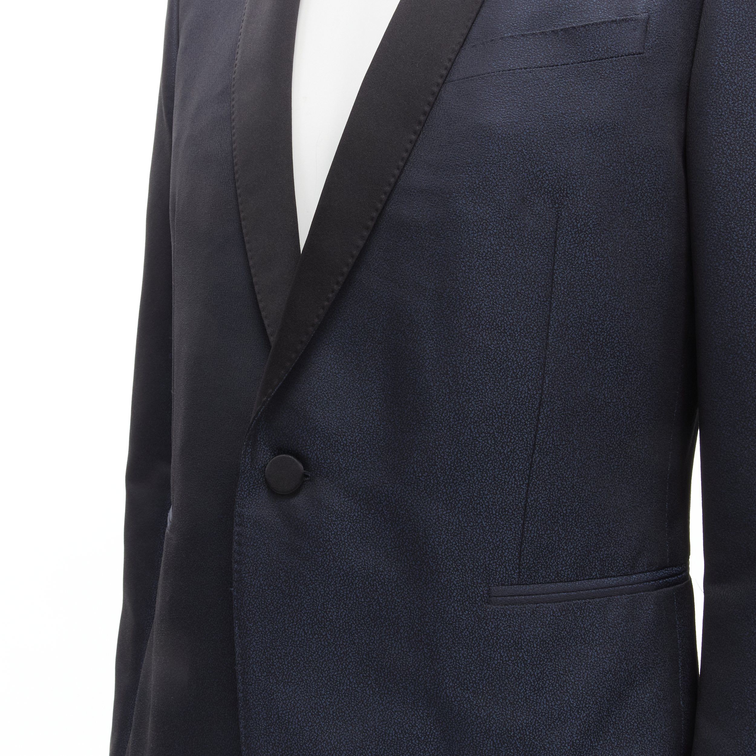 Saint Laurent Paris SAINT LAURENT navy metallic textured satin shawl tuxedo blazer EU50 L Size 50R - 2 Thumbnail