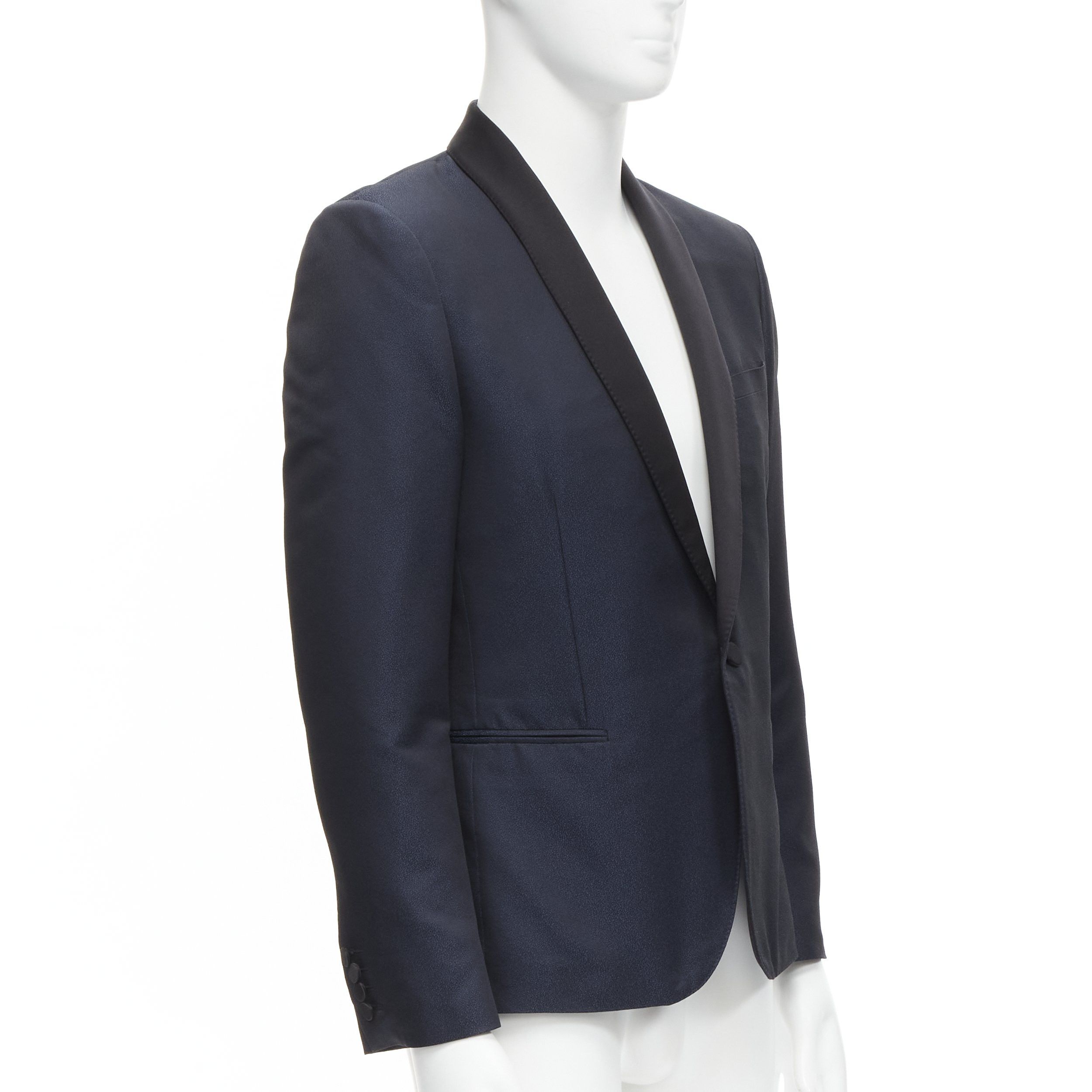 Saint Laurent Paris SAINT LAURENT navy metallic textured satin shawl tuxedo blazer EU50 L Size 50R - 3 Thumbnail
