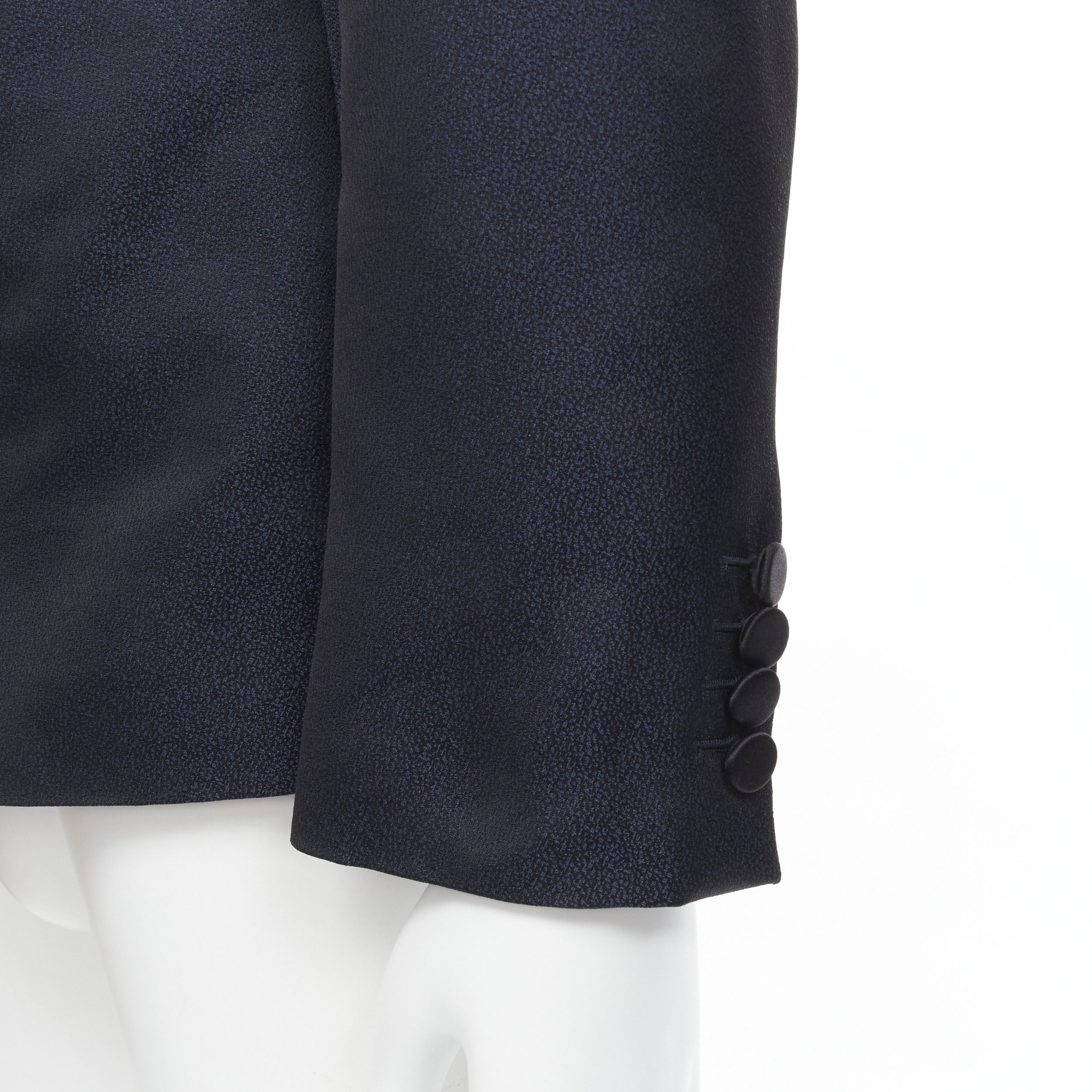 Saint Laurent Paris SAINT LAURENT navy metallic textured satin shawl tuxedo blazer EU50 L Size 50R - 7 Thumbnail