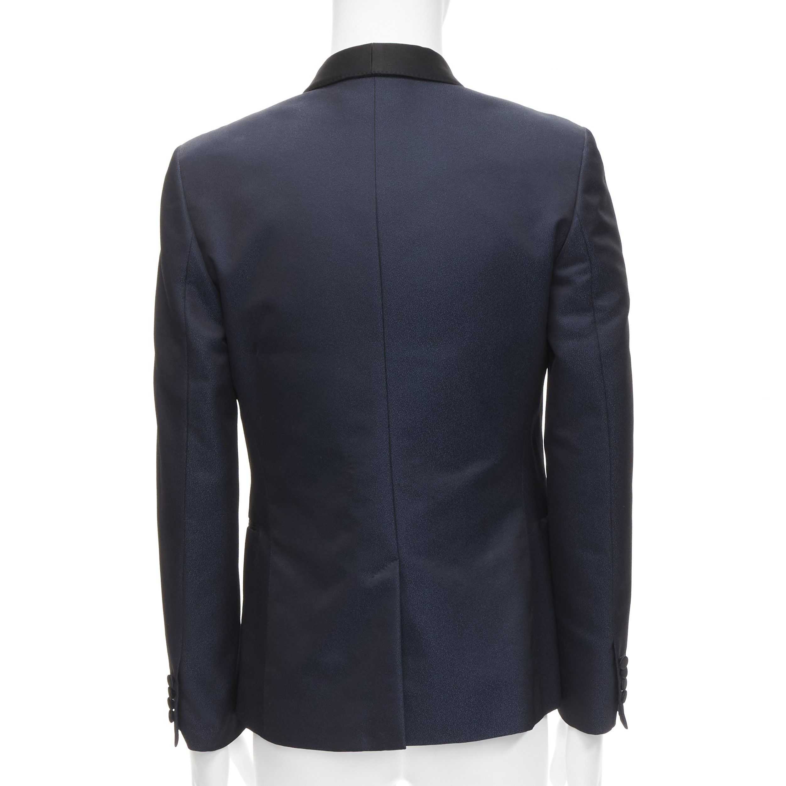 Saint Laurent Paris SAINT LAURENT navy metallic textured satin shawl tuxedo blazer EU50 L Size 50R - 5 Thumbnail