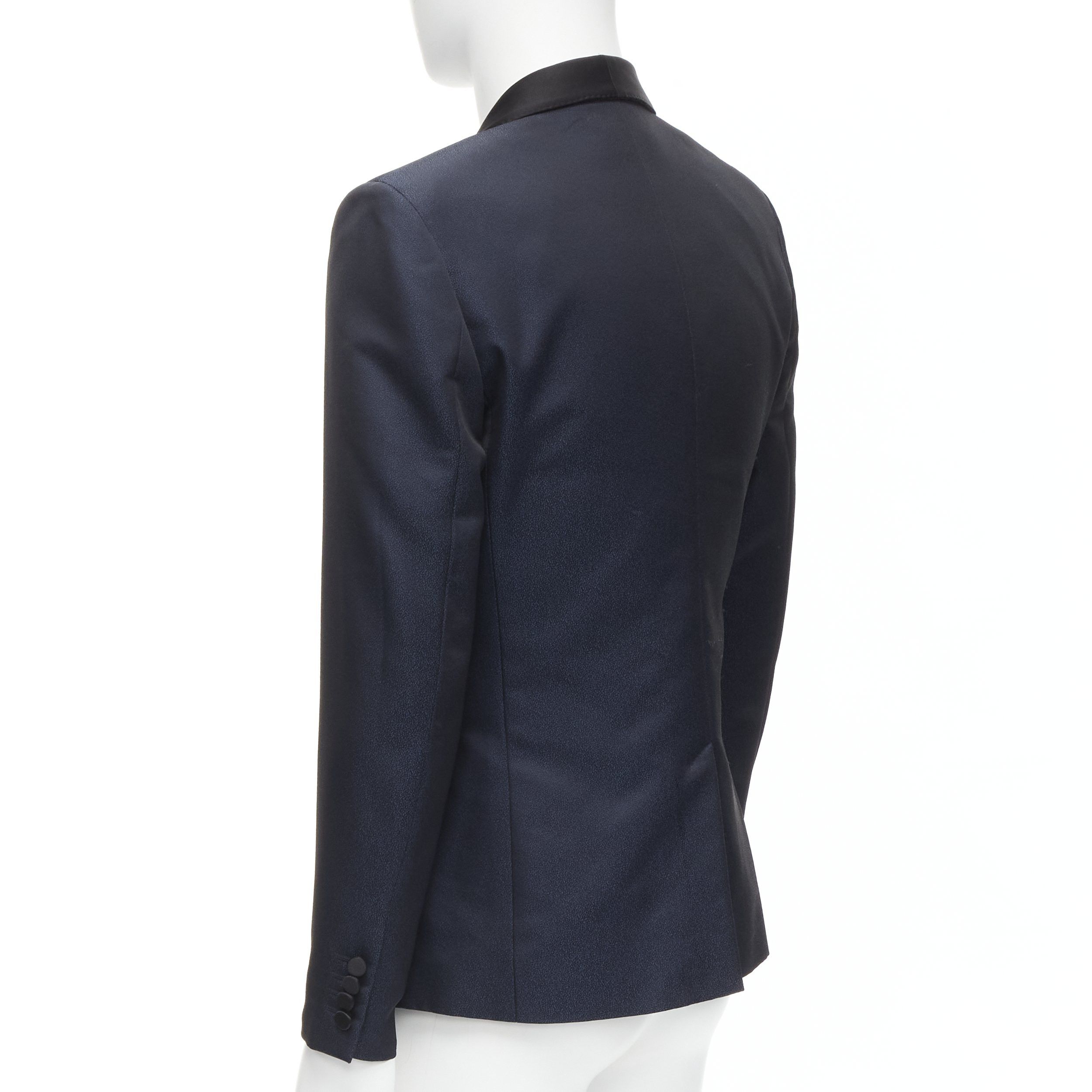 Saint Laurent Paris SAINT LAURENT navy metallic textured satin shawl tuxedo blazer EU50 L Size 50R - 6 Thumbnail