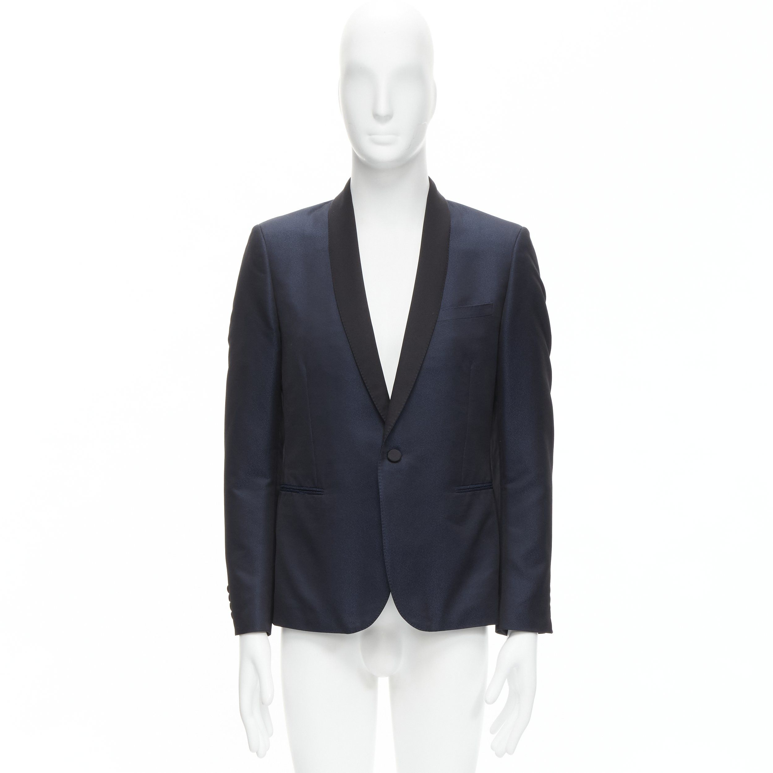 Saint Laurent Paris SAINT LAURENT navy metallic textured satin shawl tuxedo blazer EU50 L Size 50R - 9 Thumbnail