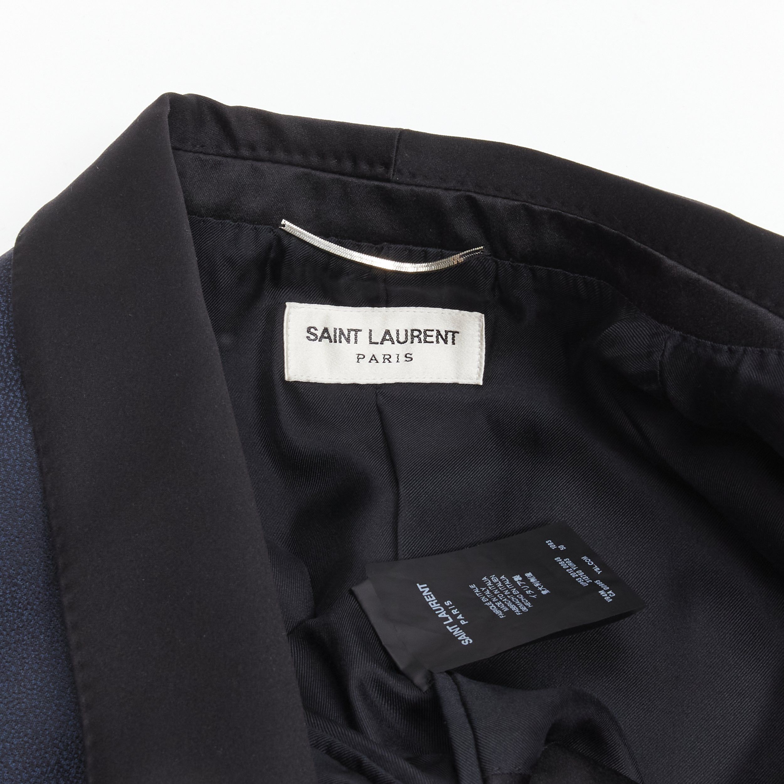 Saint Laurent Paris SAINT LAURENT navy metallic textured satin shawl tuxedo blazer EU50 L Size 50R - 8 Thumbnail