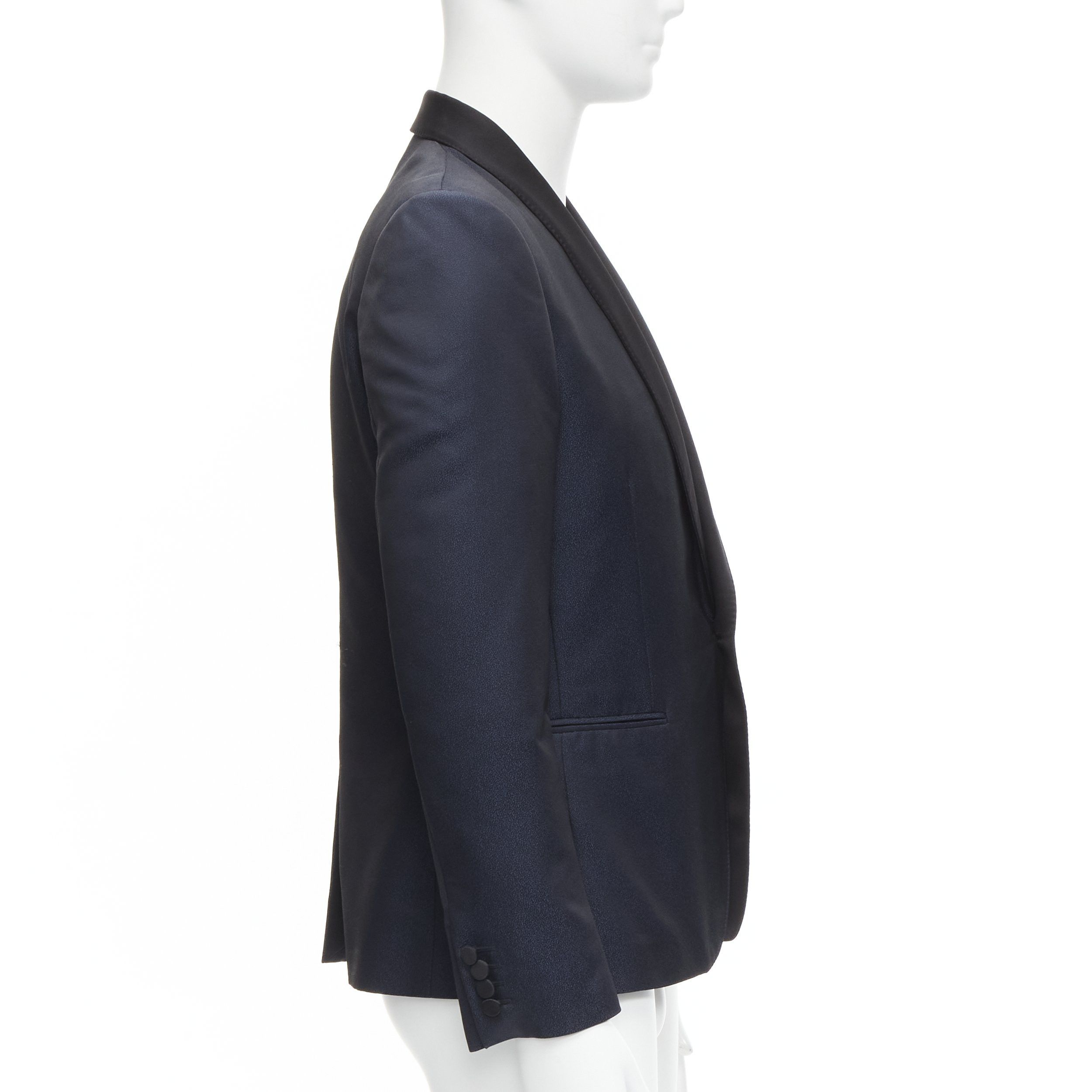 Saint Laurent Paris SAINT LAURENT navy metallic textured satin shawl tuxedo blazer EU50 L Size 50R - 4 Thumbnail