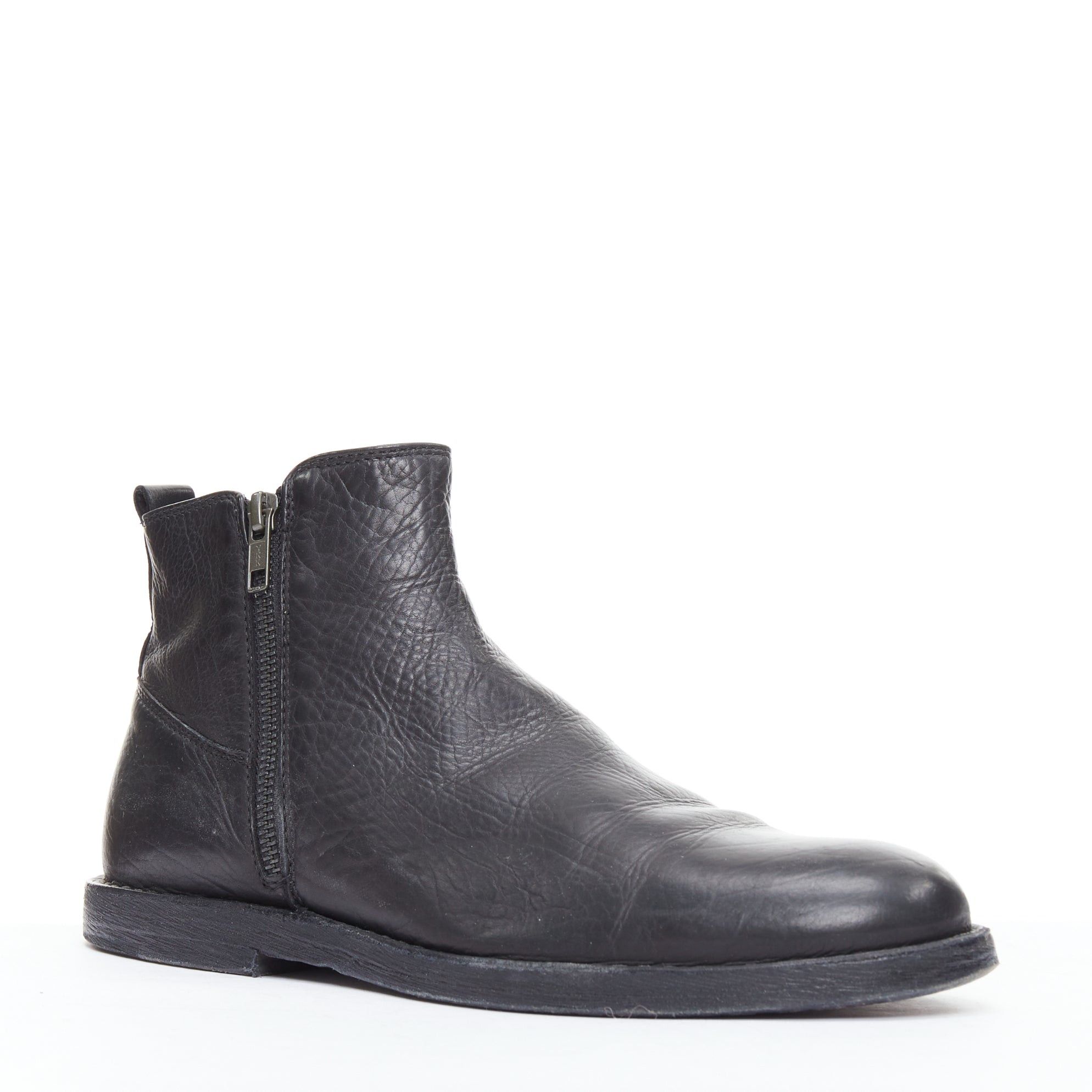 Ann Demeulemeester ANN DEMEULEMEESTER black leather double zip flat ankle boots EU40.5 Size US 7.5 / EU 40-41 - 2 Thumbnail