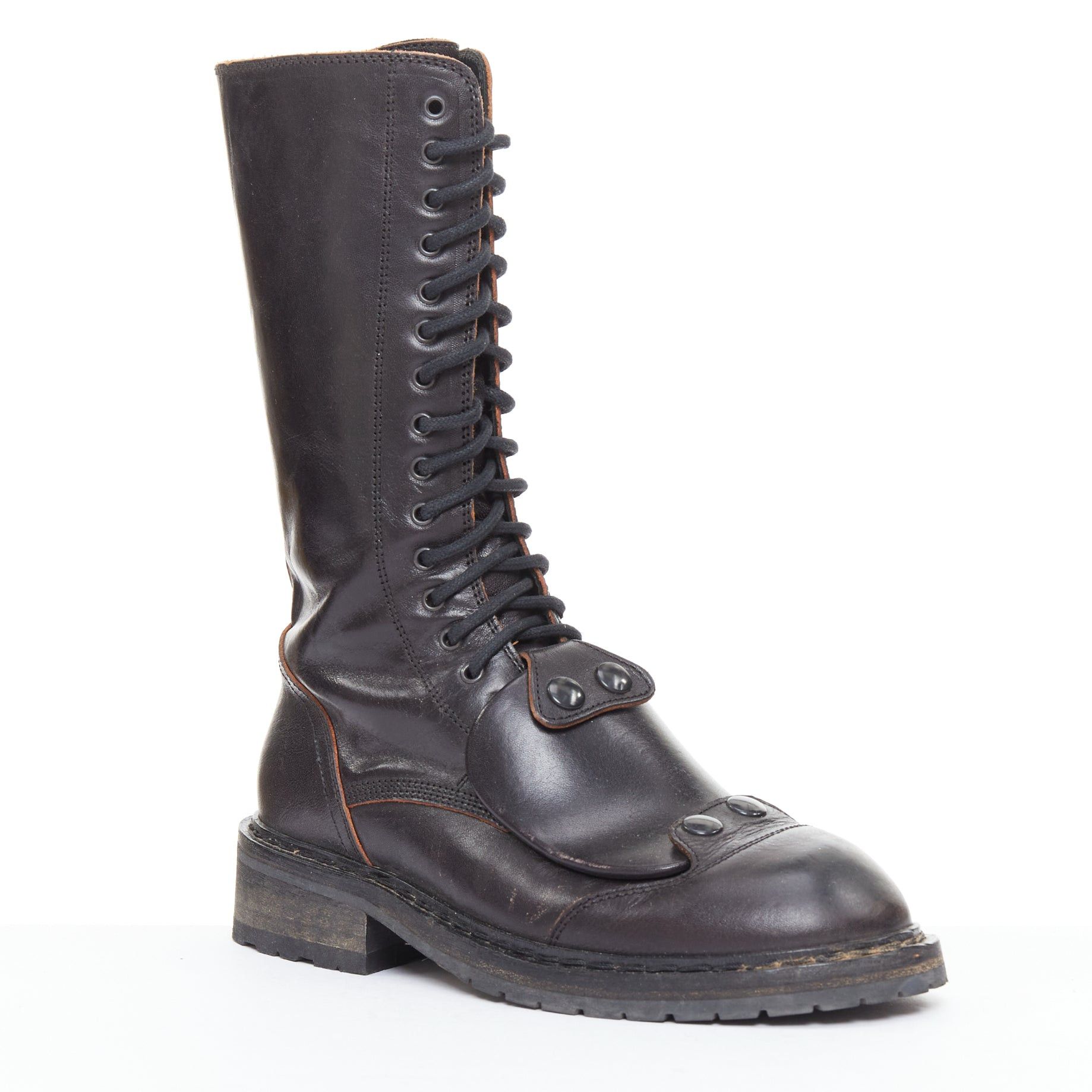 Ann Demeulemeester rare ANN DEMEULEMEESTER black leather snap button panels tall combat boots EU36 Size US 6 / IT 36 - 2 Thumbnail