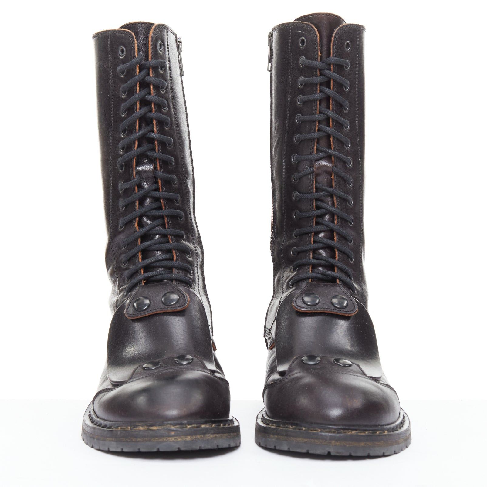 Ann Demeulemeester rare ANN DEMEULEMEESTER black leather snap button panels tall combat boots EU36 Size US 6 / IT 36 - 3 Thumbnail