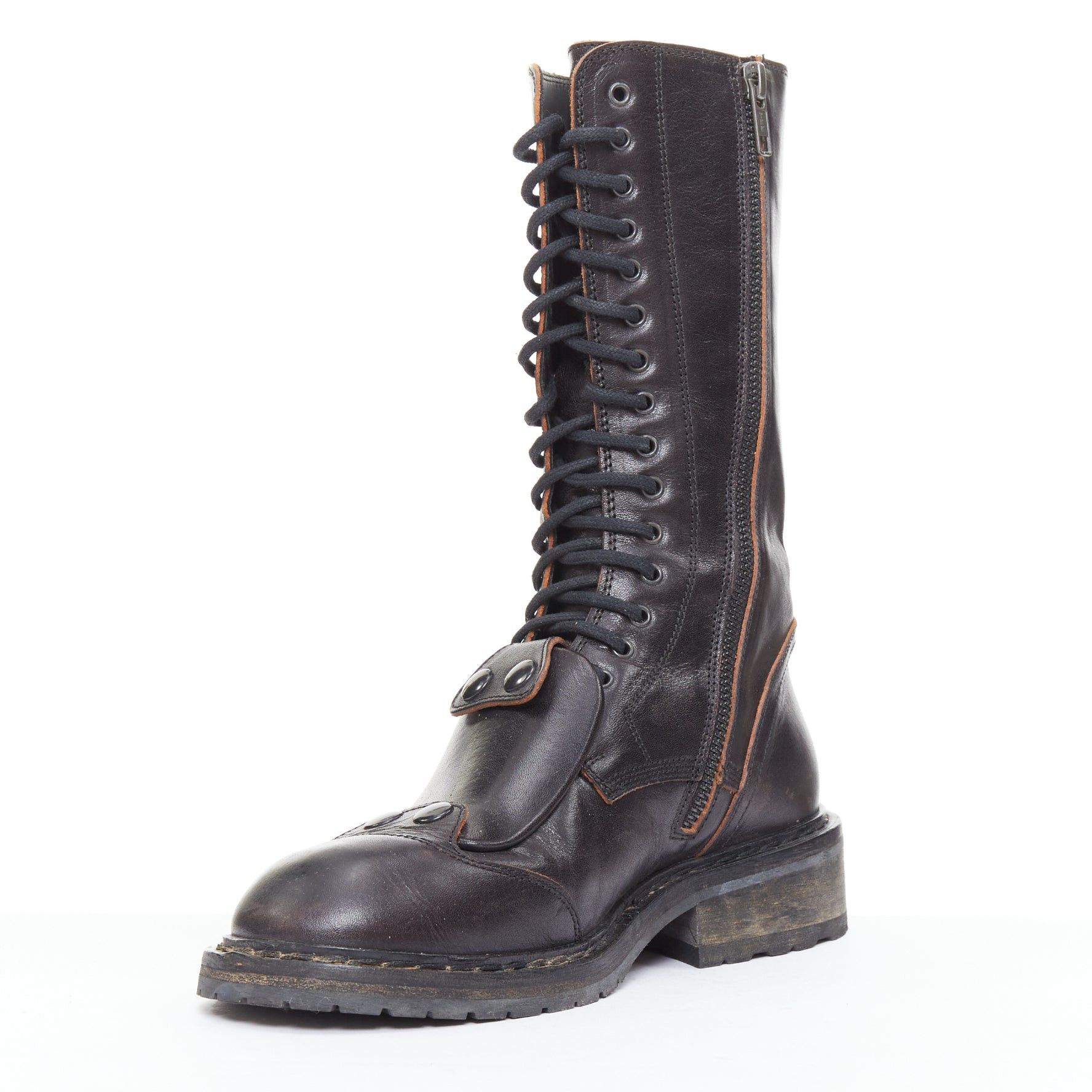 Ann Demeulemeester rare ANN DEMEULEMEESTER black leather snap button panels tall combat boots EU36 Size US 6 / IT 36 - 4 Thumbnail