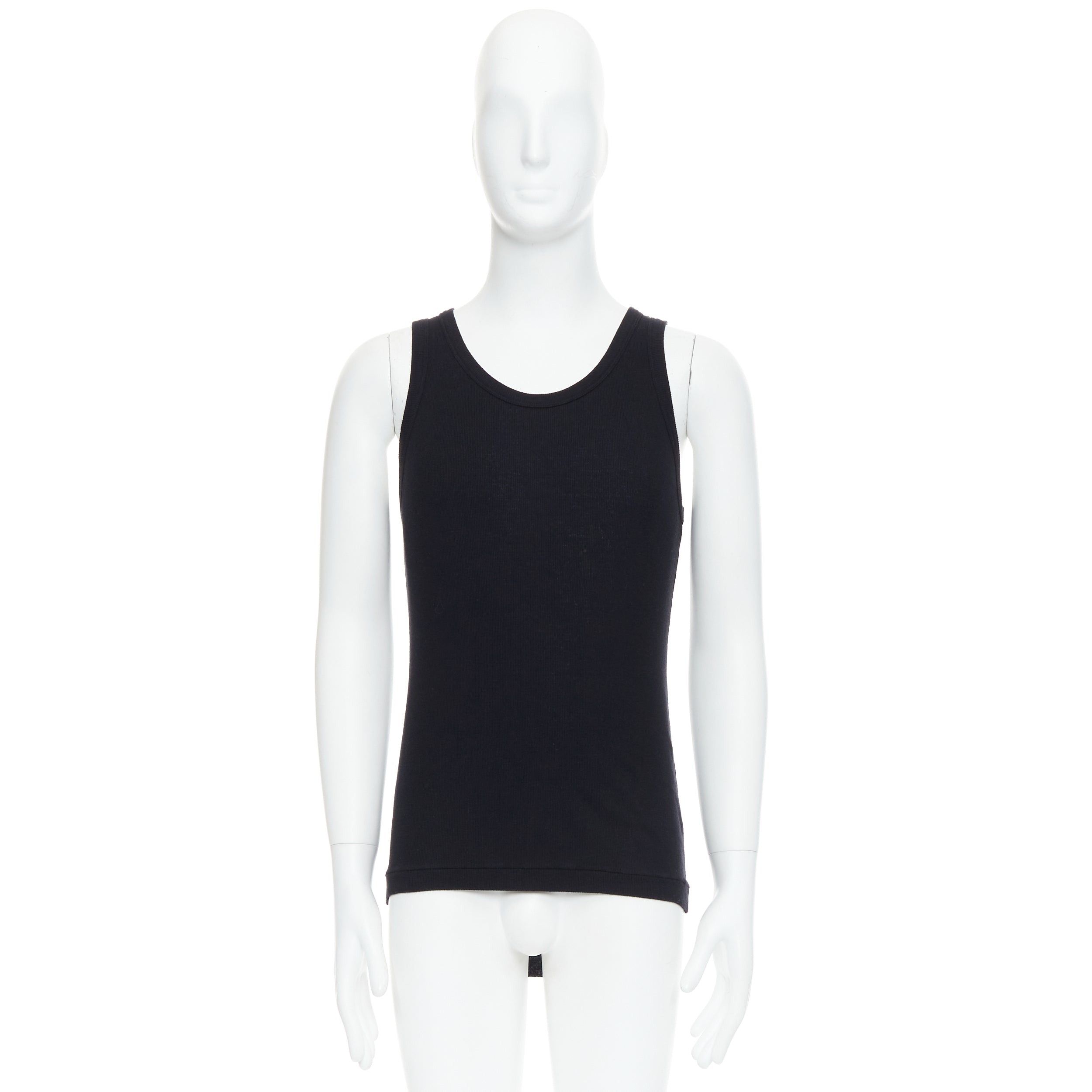 Ann Demeulemeester ANN DEMEULEMEESTER black cotton ribbed hi low hem scoop neck tank top M Size US M / EU 48-50 / 2 - 9 Thumbnail