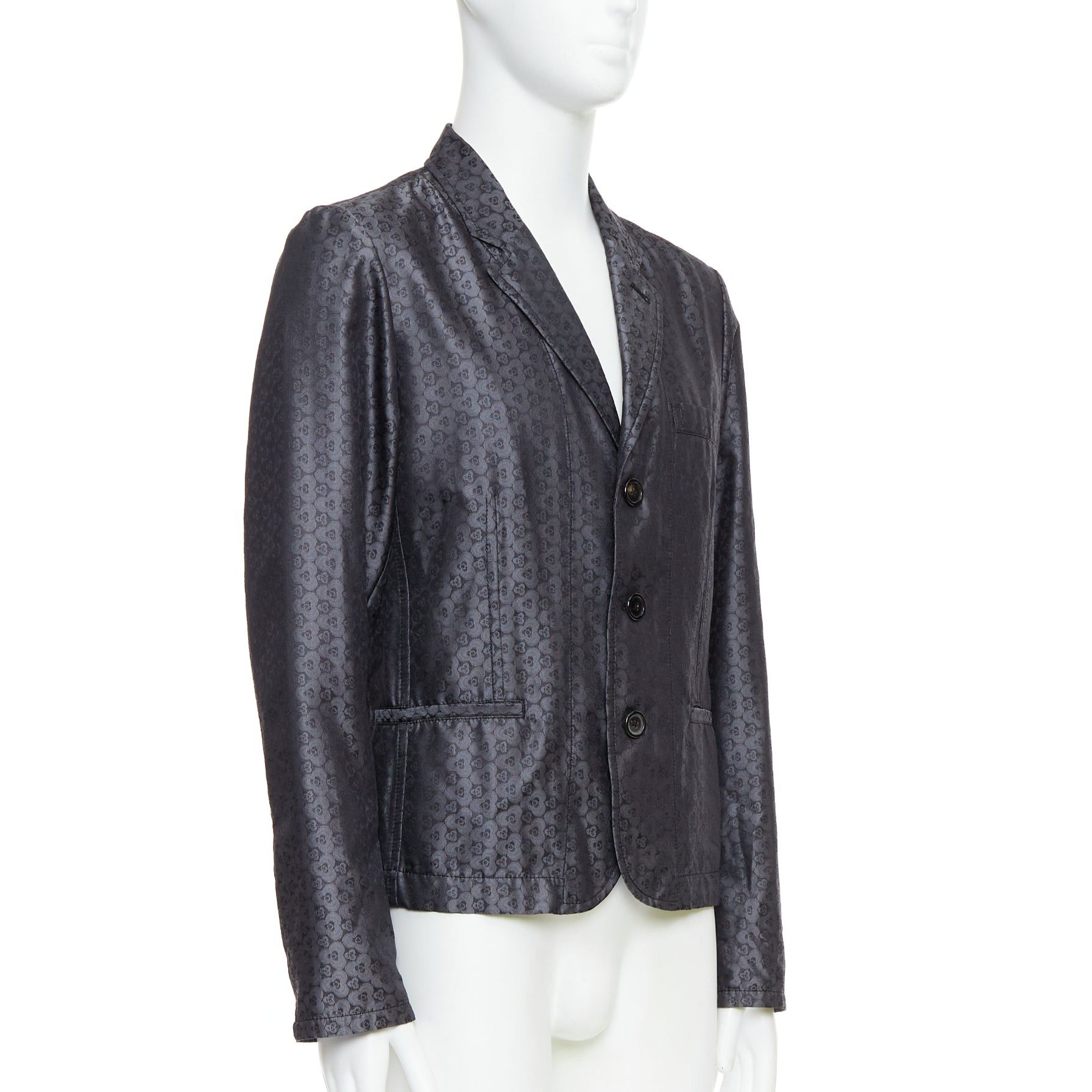 Ann Demeulemeester ANN DEMEULEMEESTER Vintage grey silk blend geometric floral brocade blazer M Size 48R - 3 Thumbnail