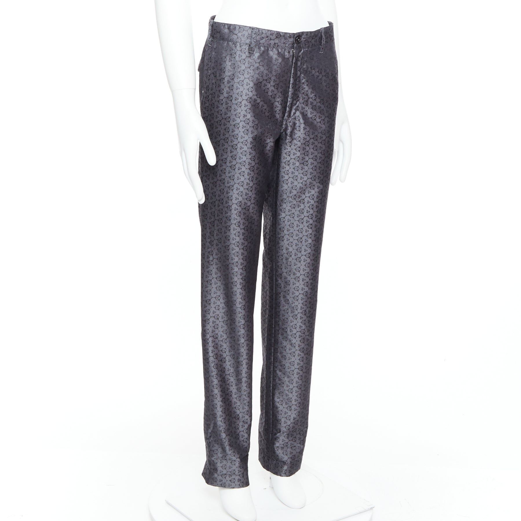 Ann Demeulemeester ANN DEMEULEMEESTER Vintage grey silk blend geometric floral print pants XS Size US 27 - 3 Thumbnail