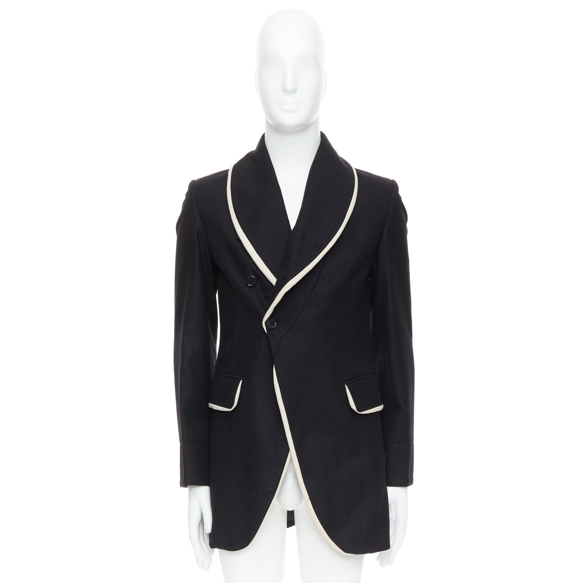 Ann Demeulemeester rare ANN DEMEULEMEESTER black virgin wool cotton shawl pipe collar coat XXS Size US XS / EU 42 / 0 - 9 Thumbnail