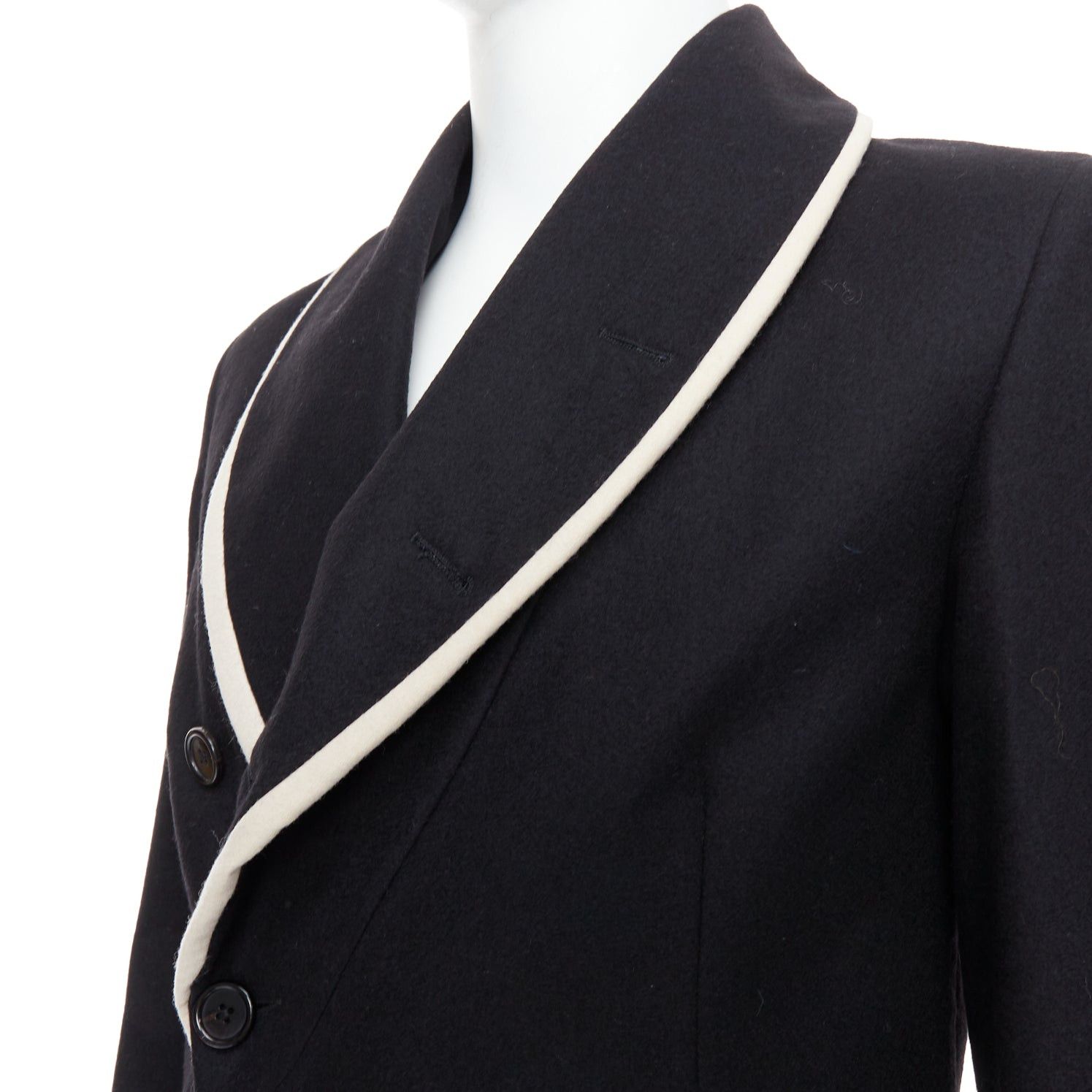 Ann Demeulemeester rare ANN DEMEULEMEESTER black virgin wool cotton shawl pipe collar coat XXS Size US XS / EU 42 / 0 - 7 Thumbnail