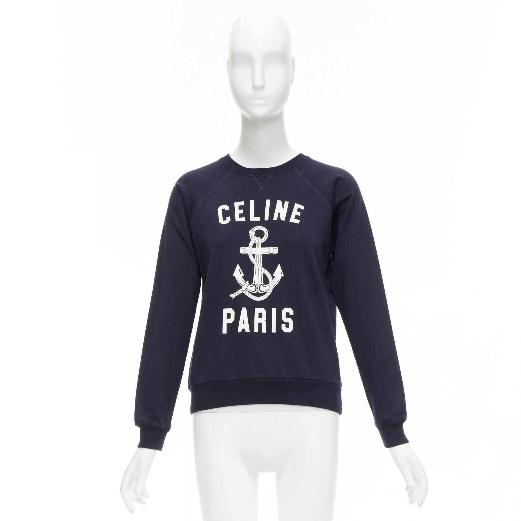 Celine CELINE Anchor navy cotton cashmere logo print crew long sleeve sweatshirt XS Size S / US 4 / IT 40 - 9 Thumbnail