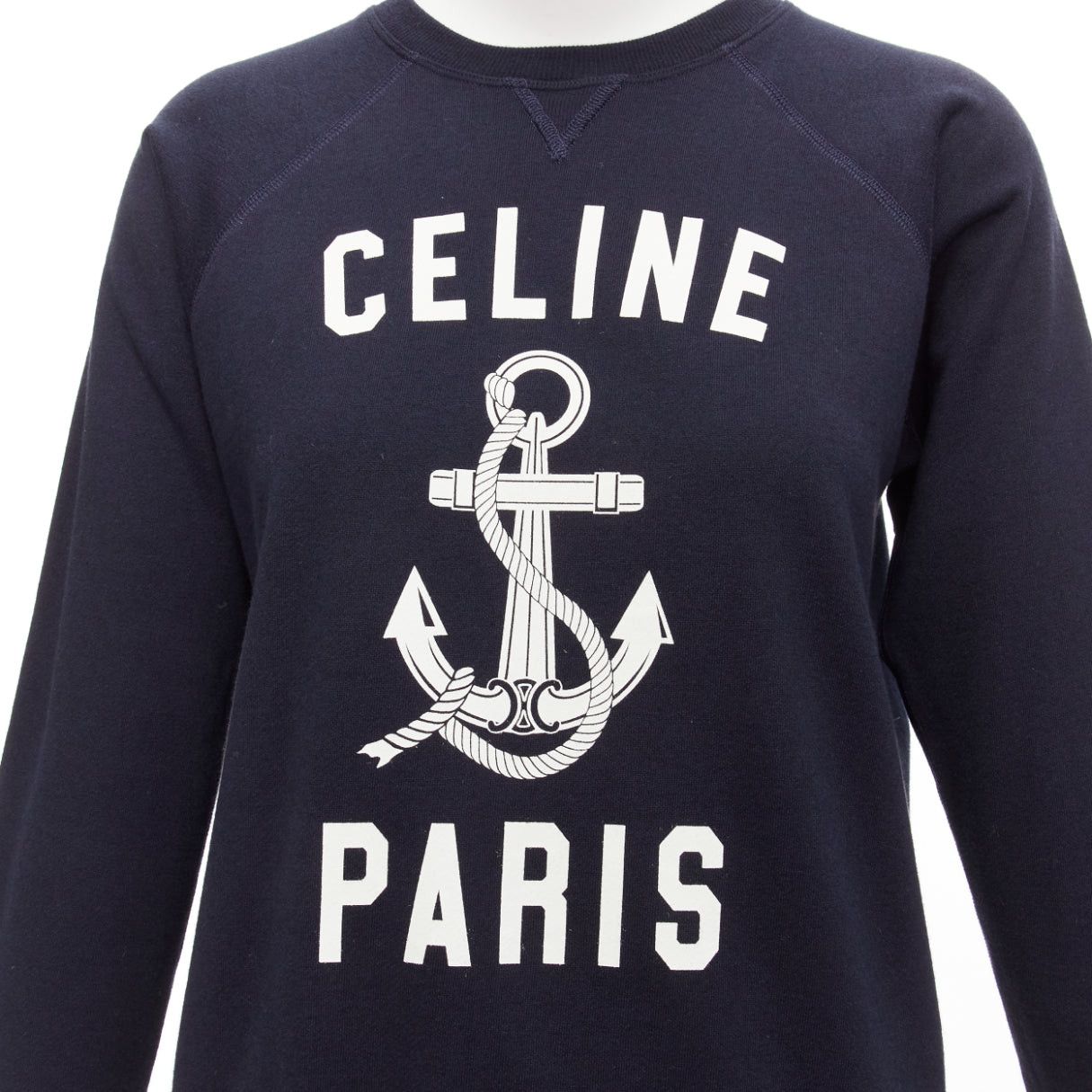 Celine CELINE Anchor navy cotton cashmere logo print crew long sleeve sweatshirt XS Size S / US 4 / IT 40 - 2 Thumbnail