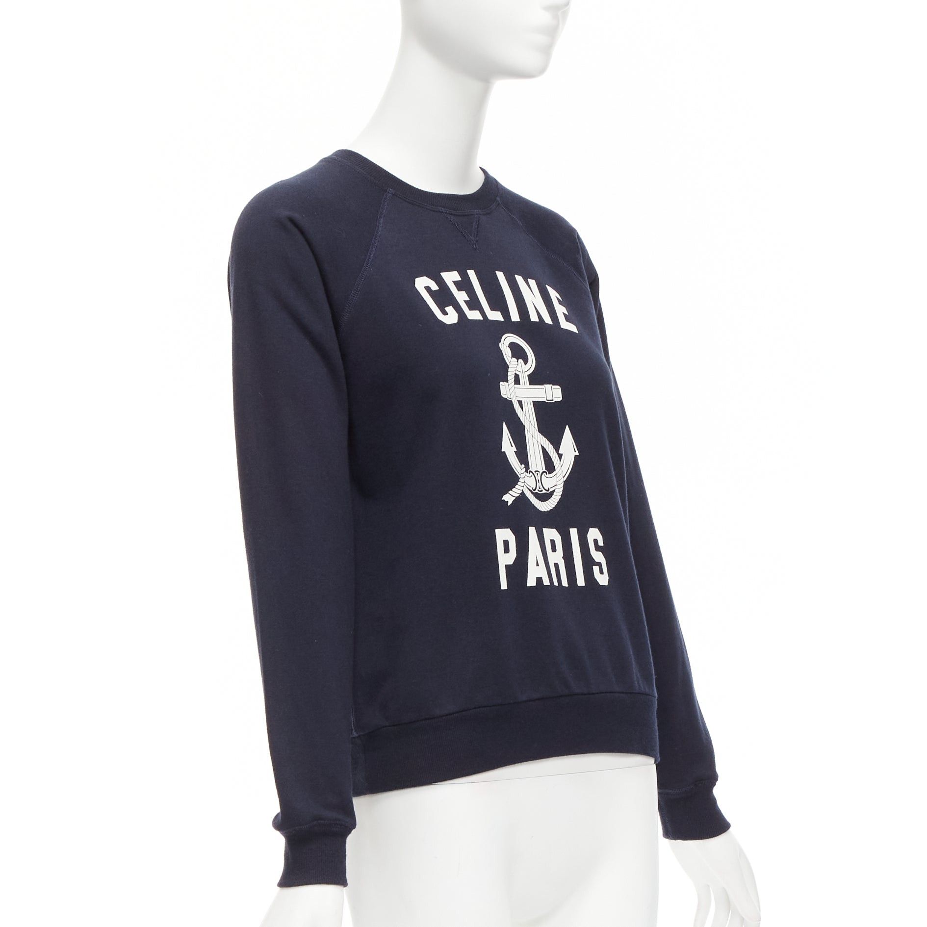 Celine CELINE Anchor navy cotton cashmere logo print crew long sleeve sweatshirt XS Size S / US 4 / IT 40 - 3 Thumbnail