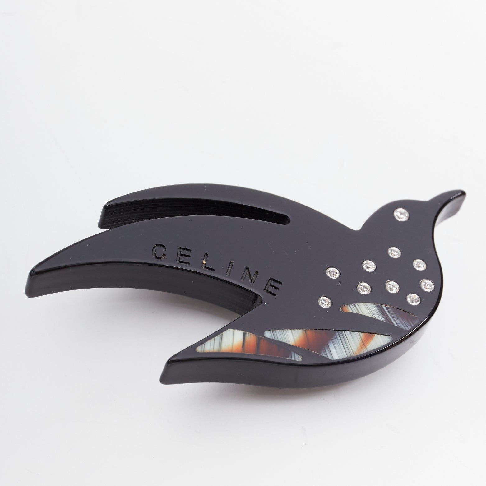 Celine CELINE Vintage black acrylic clear crystal bird large pin brooch Size ONE SIZE - 2 Thumbnail