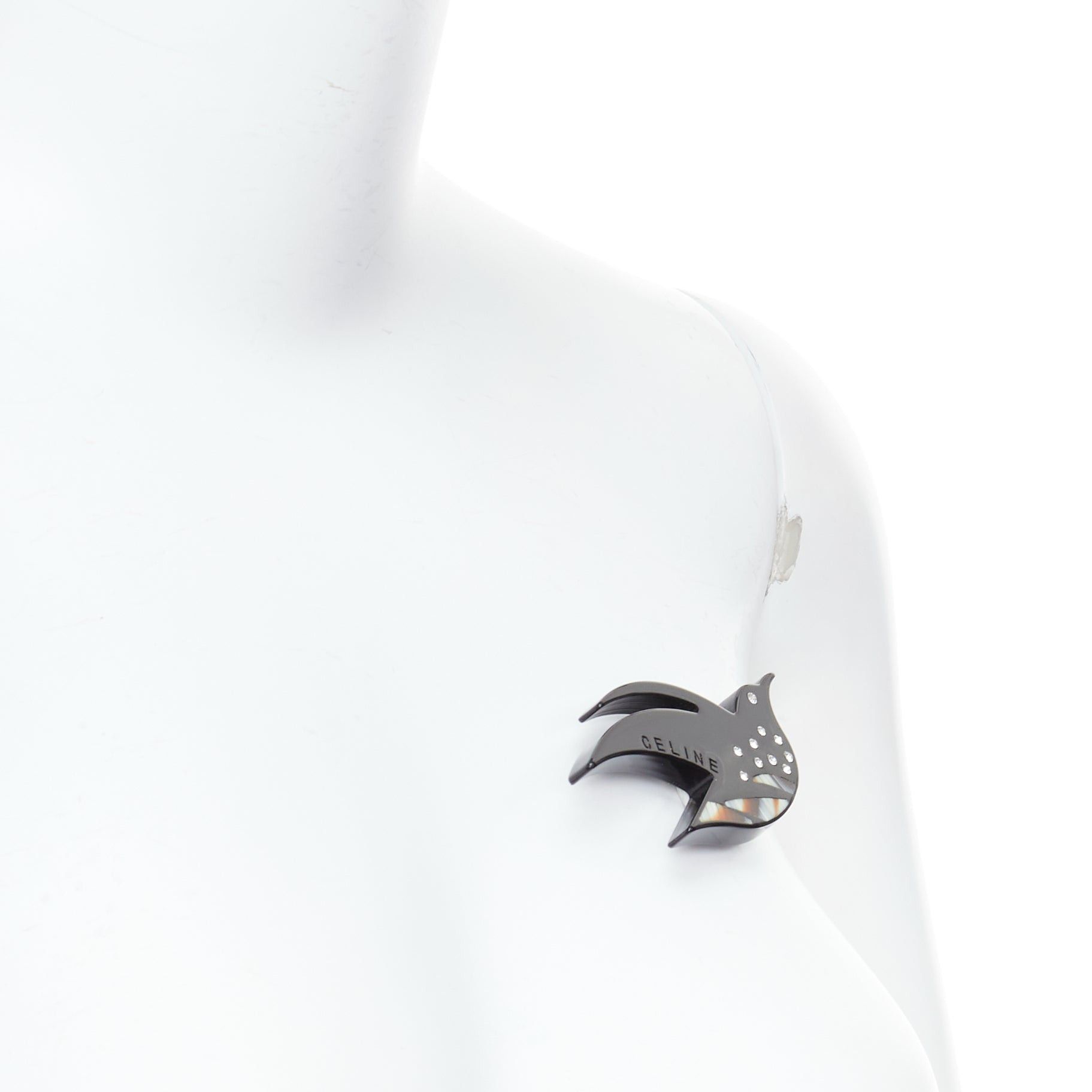 Celine CELINE Vintage black acrylic clear crystal bird large pin brooch Size ONE SIZE - 3 Thumbnail
