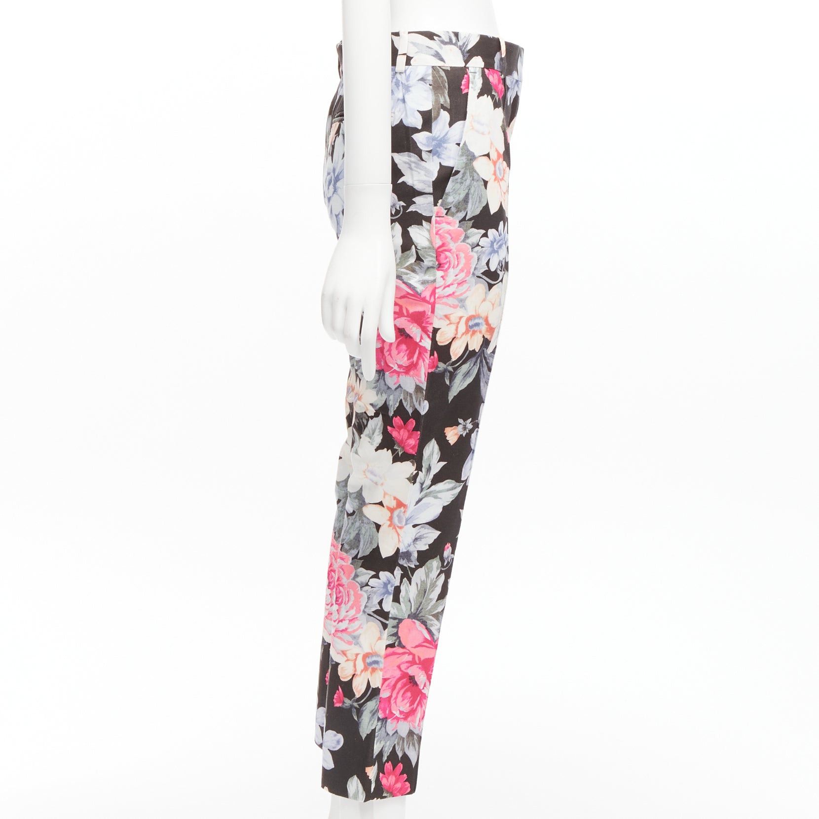 Celine CELINE Phoebe Philo black floral print cotton twill tapered pants FR34 XS Size 26" / US 2 / IT 38 - 4 Thumbnail