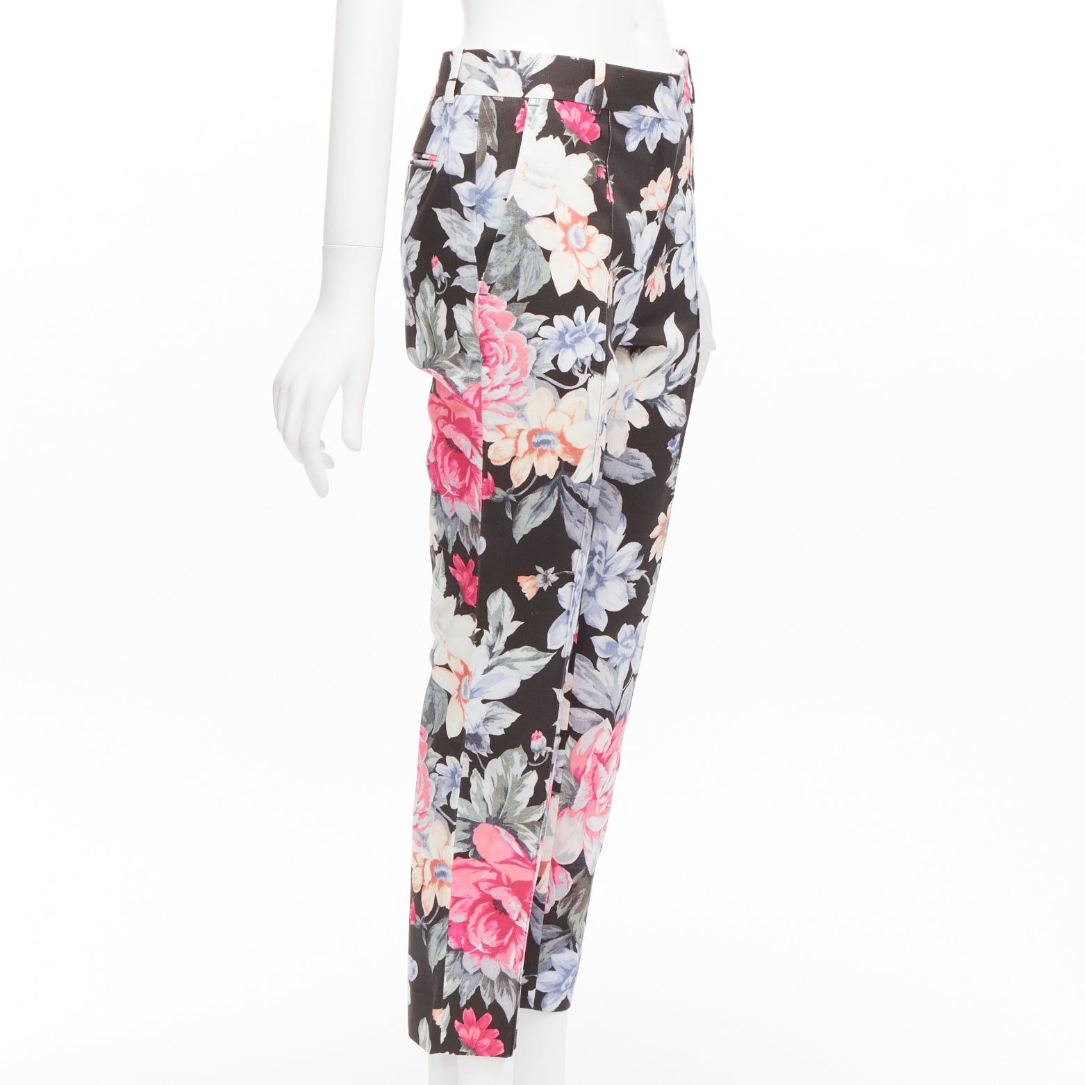 Celine CELINE Phoebe Philo black floral print cotton twill tapered pants FR34 XS Size 26" / US 2 / IT 38 - 3 Thumbnail