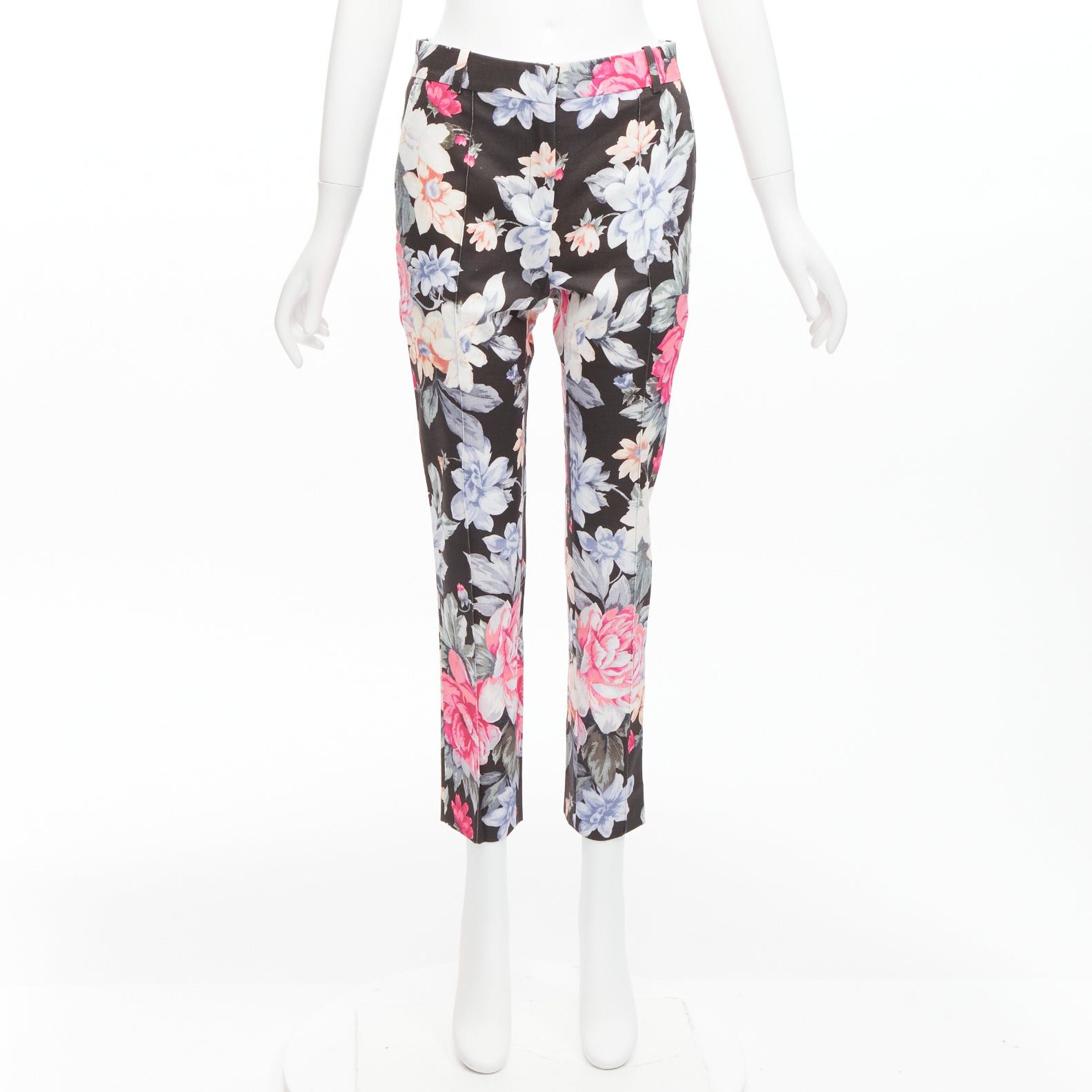 Celine CELINE Phoebe Philo black floral print cotton twill tapered pants FR34 XS Size 26" / US 2 / IT 38 - 9 Thumbnail